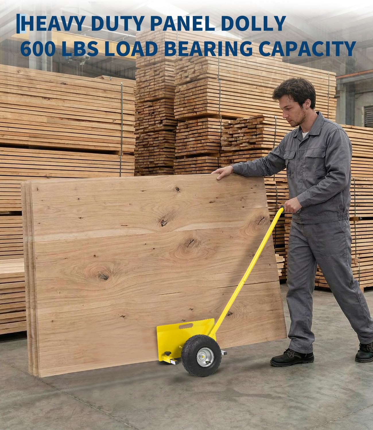 GlowSol Heavy Duty Panel Dolly - 660 lbs Capacity - Extended Handle - 10" Sturdy Rubber Wheels - Steel Trolley for Sheetrock, Plywood, Doors, Fences - Industrial Cart - 2PC Yellow