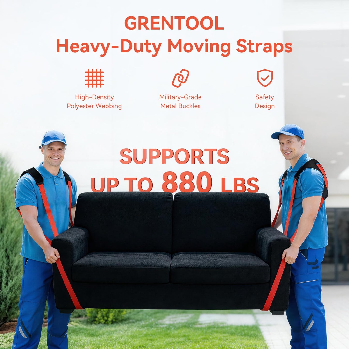 GRENTOOL Moving Straps for Lifting, Lifting Straps with Back Support for 2 Movers, Shoulder Moving System for Move & Carry Furniture Appliances Heavy Objects Up to 880lbs Safely, Efficiently