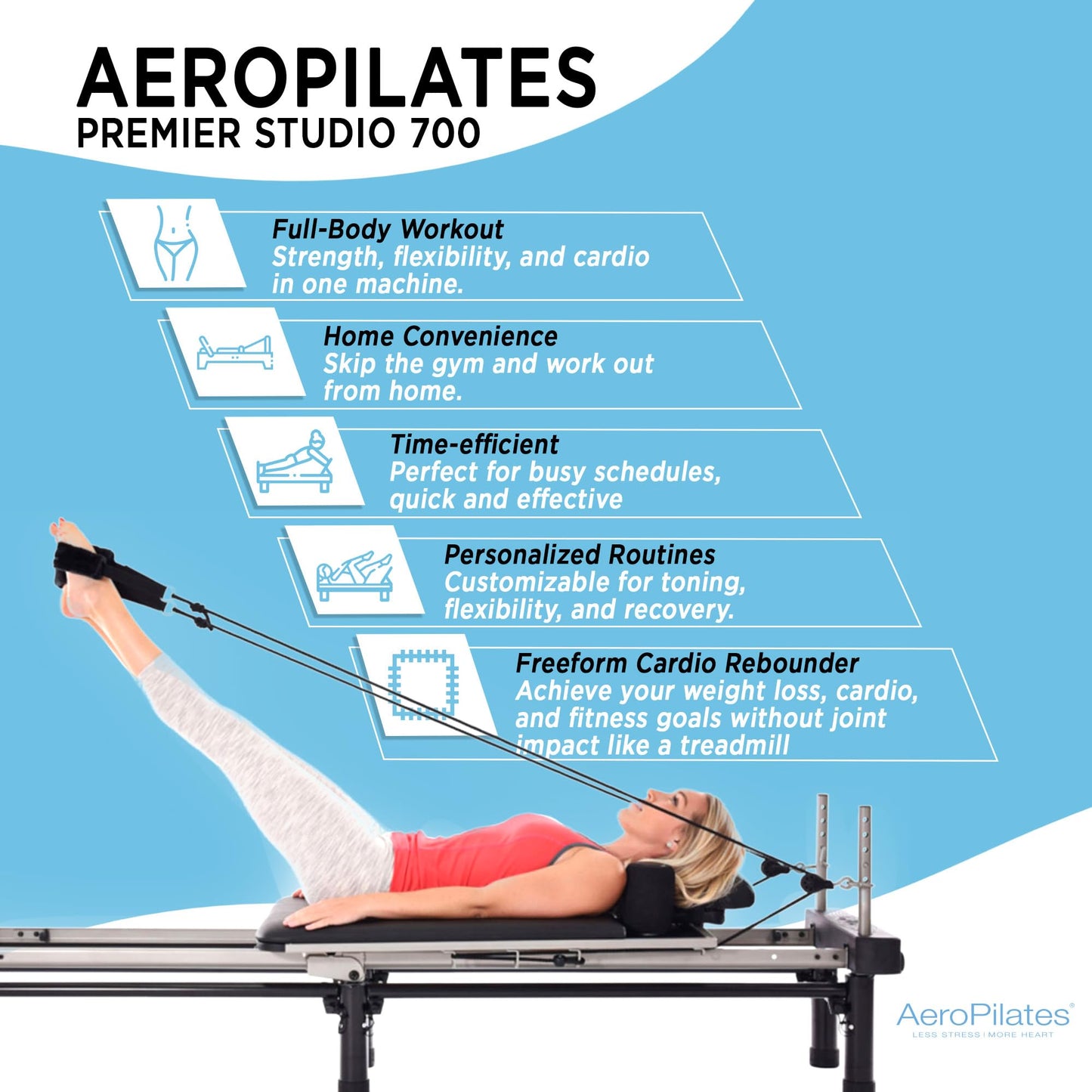 AeroPilates Pilates Reformer Machine, Home Gym Workout Equipment, Premier Studio 700 - Portable and Foldable Exercise Trainer for Strength, Resistance, and Fitness Training