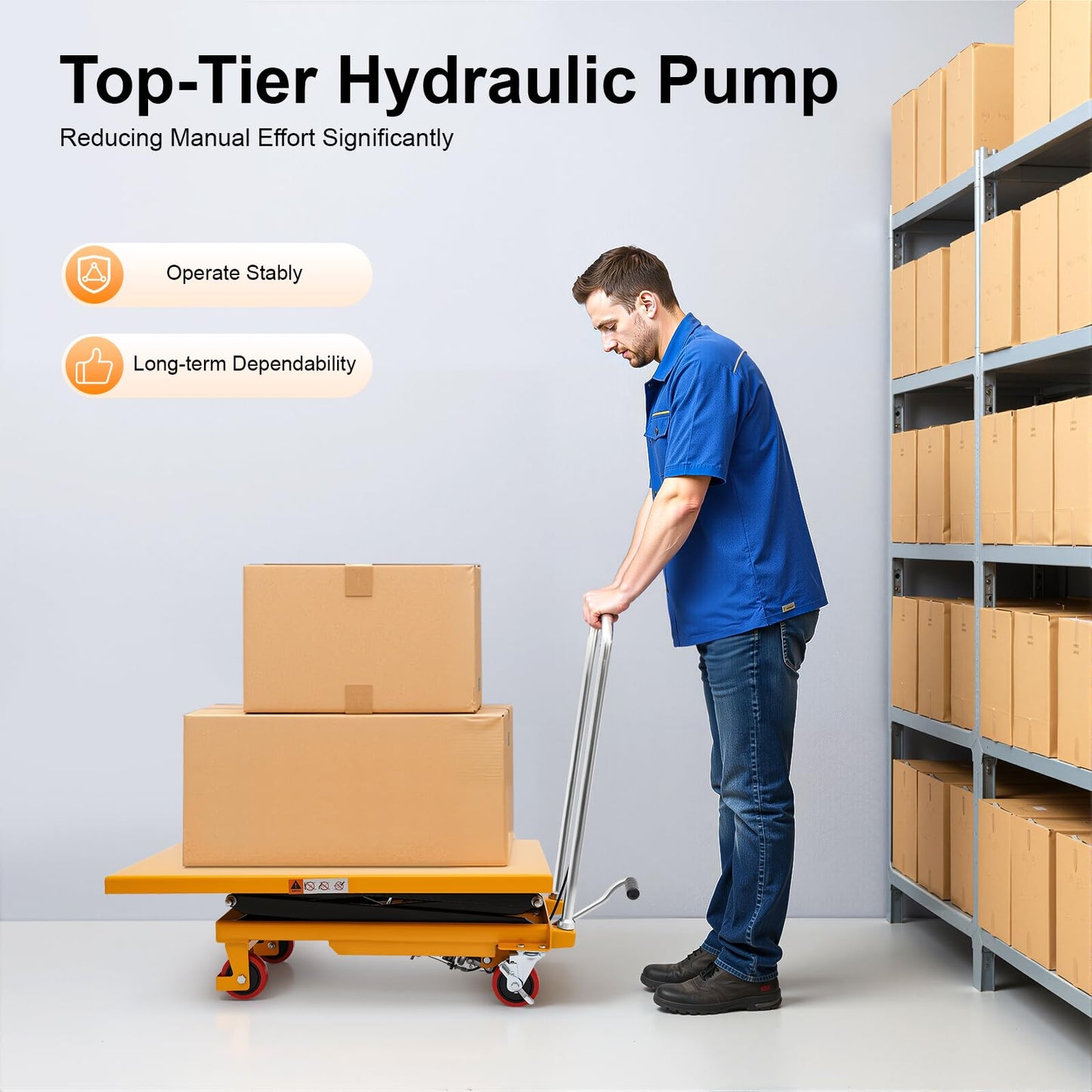 770LBS Hydraulic Lift Table Cart, 51" Lifting Height Hydraulic Material Lift Pallet Truck with 4 Locking Wheels for Material Handling and Transportation (770LBS)