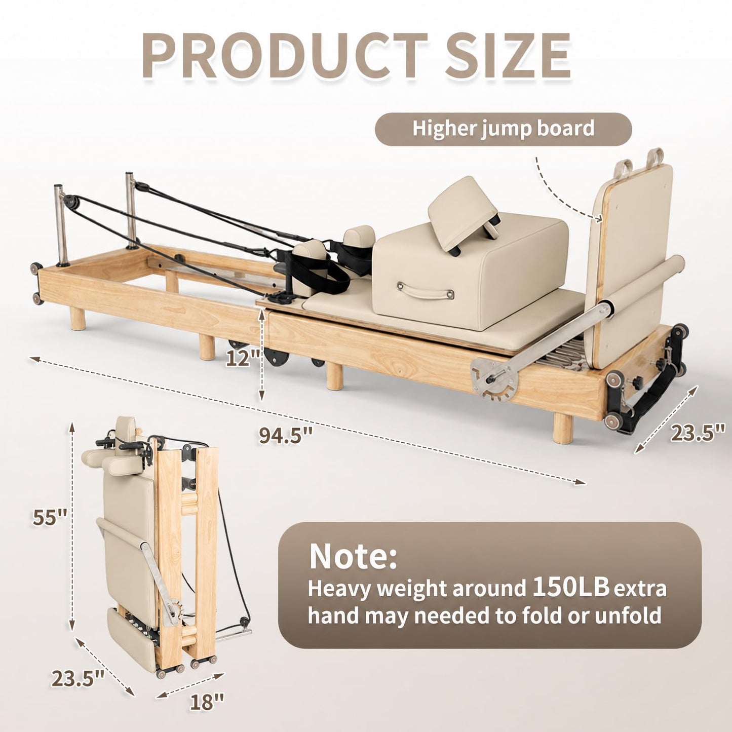 nexace Pilates Reformer Machine, Wood Foldable Pilates Machine Equipment for Home Workout
