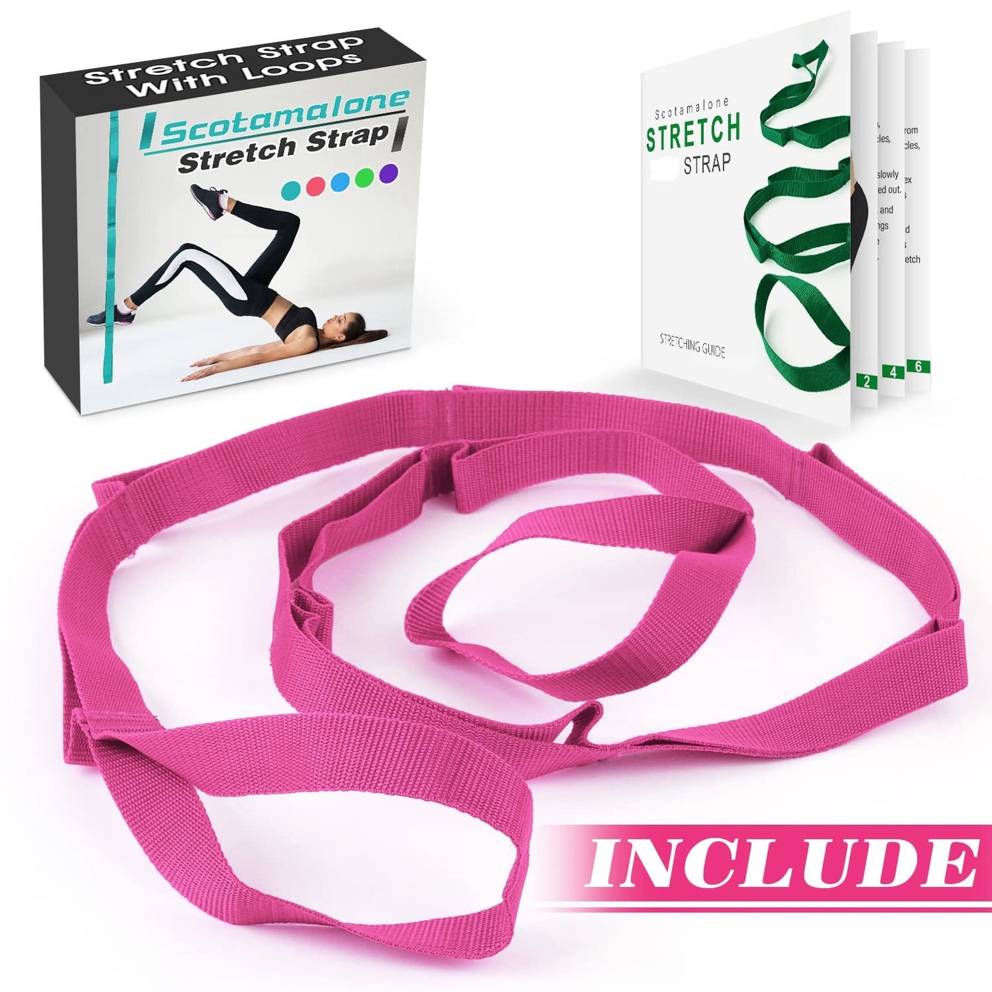 Scotamalone Stretching Strap Yoga Strap Physical Therapy for Home Workout, Exercise, Pilates and Gymnastics, 10 Loops Non-Elastic Stretch Bands with Aesthetic Packaging for Women & Men