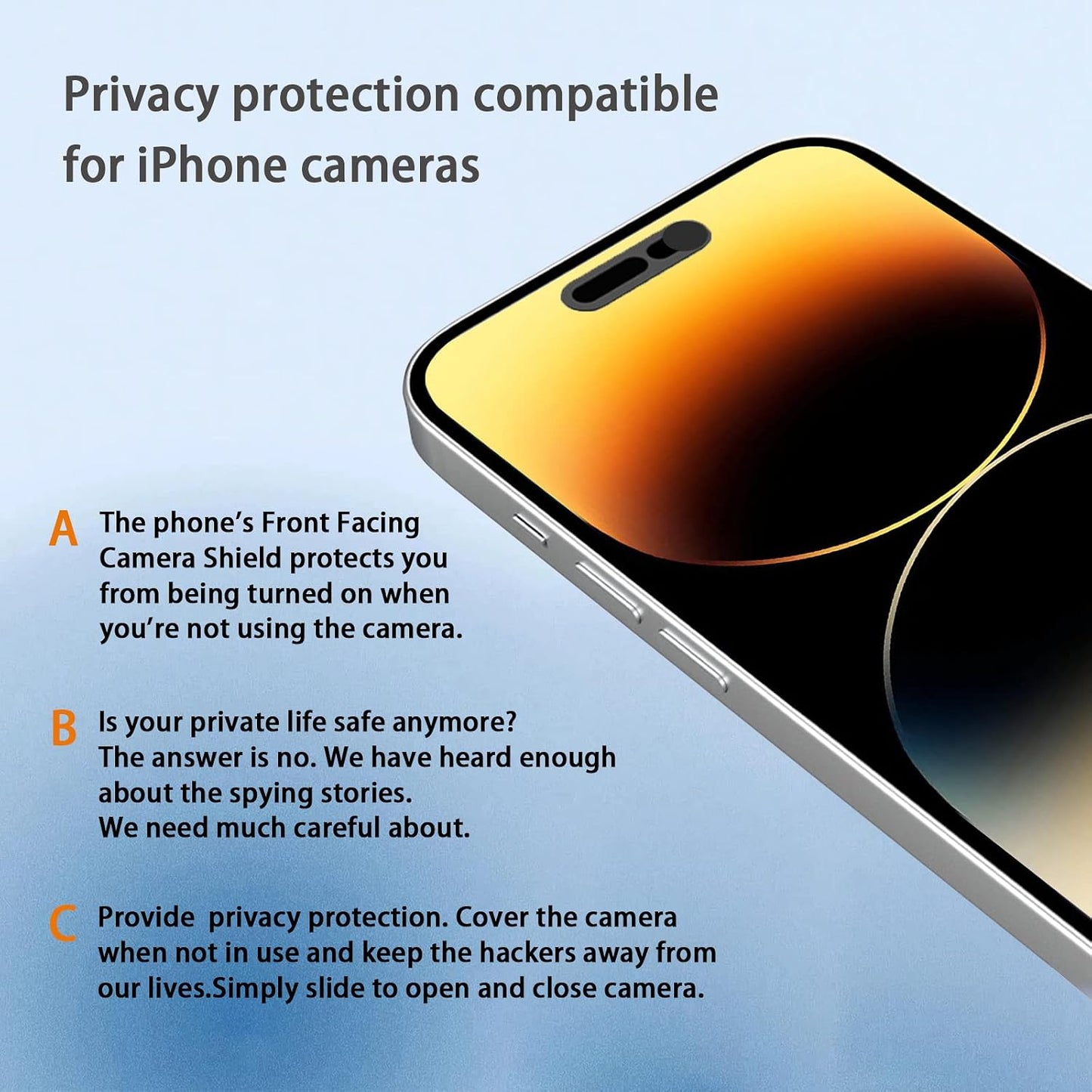 EYSOFT 14Pro/14 Adhesive-2 Pack-Black Front Camera Cover,Webcam Cover Compatible for iPhone Pro Max,Protect Privacy