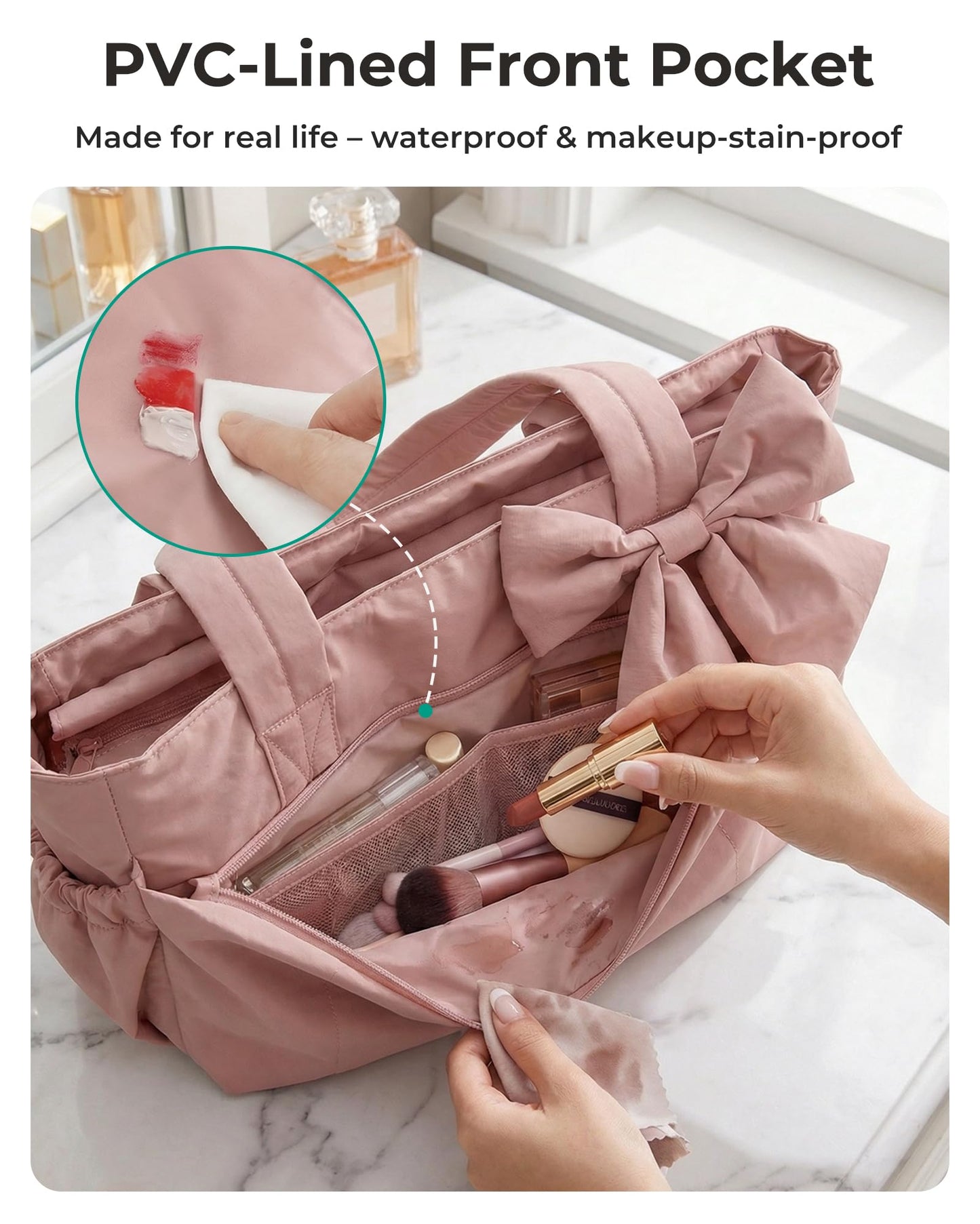 BAGAMSRT Crush Bow Tote Bag for Women, Large Work Tote with 40oz Tumbler, Puffer Travel Tote Bag for Work