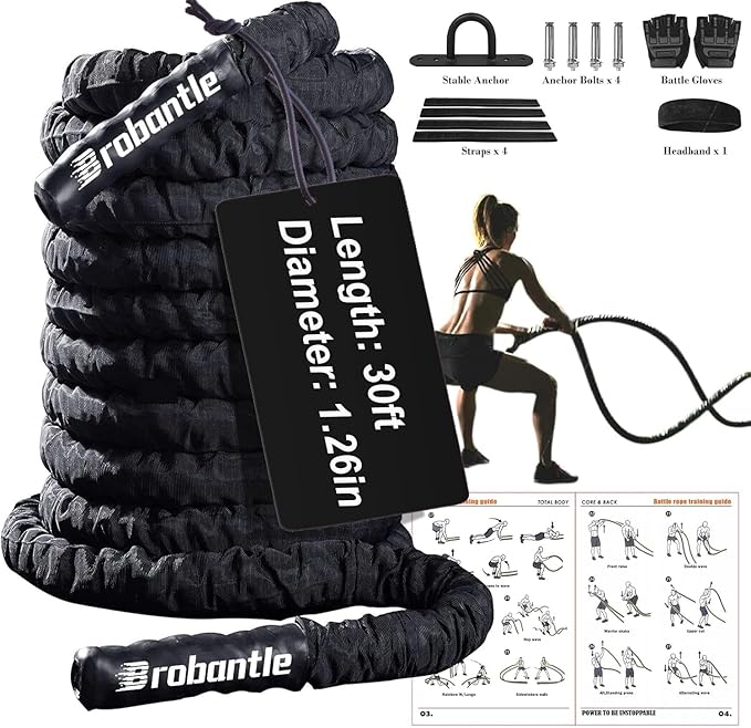 Battle Rope 1/1.26/1.5/2 Inch Diameter,Pink 30FT/40FT/50FT Exercise Workout Ropes for Home Gym Heavy Weighted Training Rope for Working Out