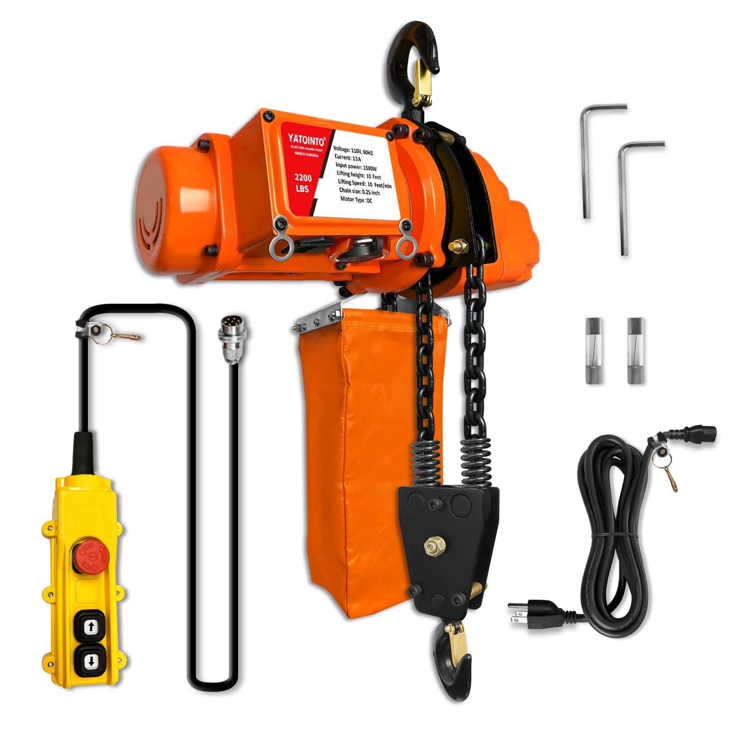 YATOINTO Electric Chain Hoist, 1 Ton/2200 lb Capacity, 20 ft Lift Height, 20 ft Wired Remote, 120V Single Phase Hoist with Emergency Stop, Double Chain, for Garage, Shop, Warehouse