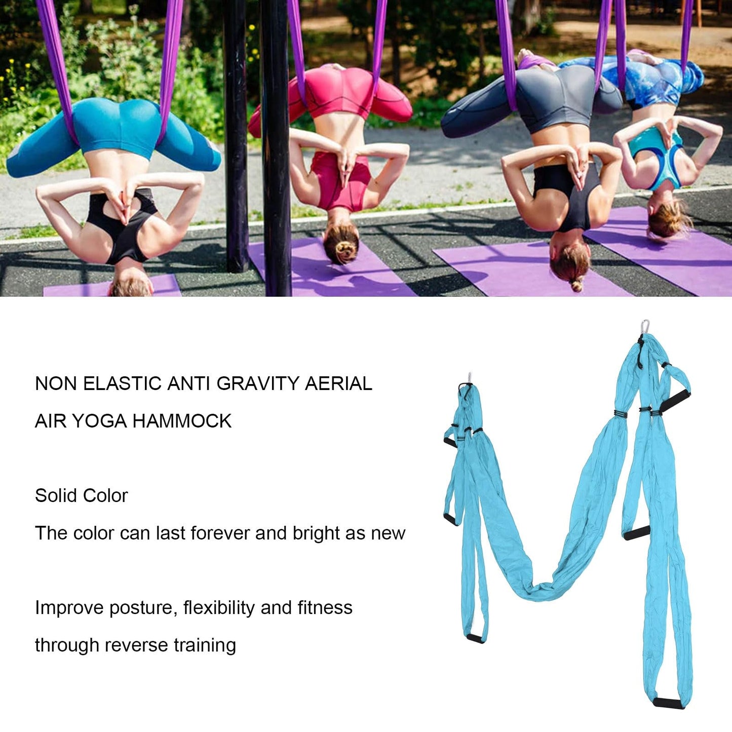 Aerial Yoga Swing Set Adjustable Increase Flexibility Yoga Hammock Yoga Inversion Tool Anti Yoga Sling Suspension Flying Trapeze for Physical Exercise (Lake Blue)