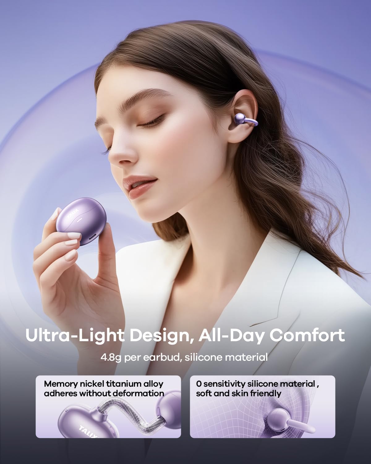 X6, 5.4 26H TALIX Ultra Open Ear Earbuds Clip-On Headphone with Directional Sound, Ultra-Light Comfort Fit, Bluetooth