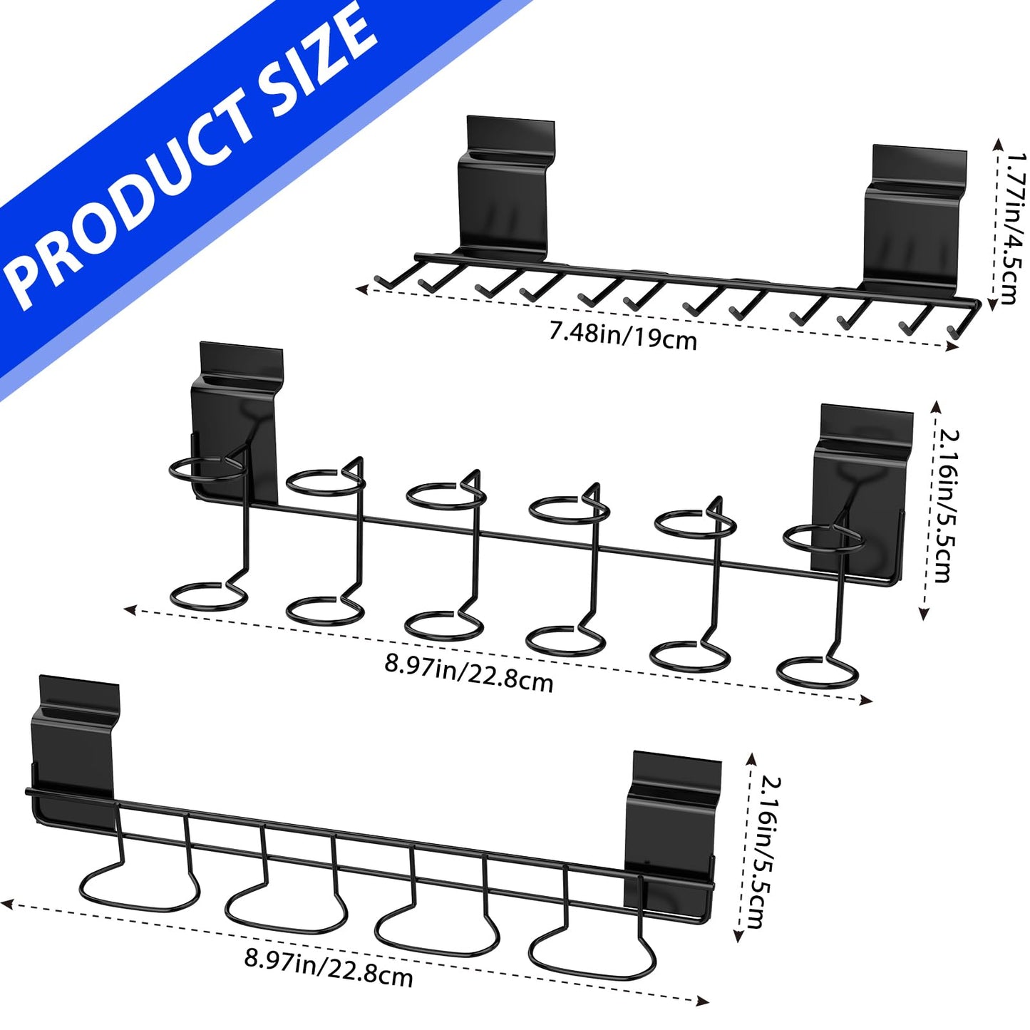 BeapTcely 6 Pcs Slatwall Screwdriver Holders Slatwall Plier Holders Stainless Steel Slat Wall Tool Utility Hooks Accessories Shelving Display Multi-Ring Tool Organizer Racks for Shop Store (6, Black)