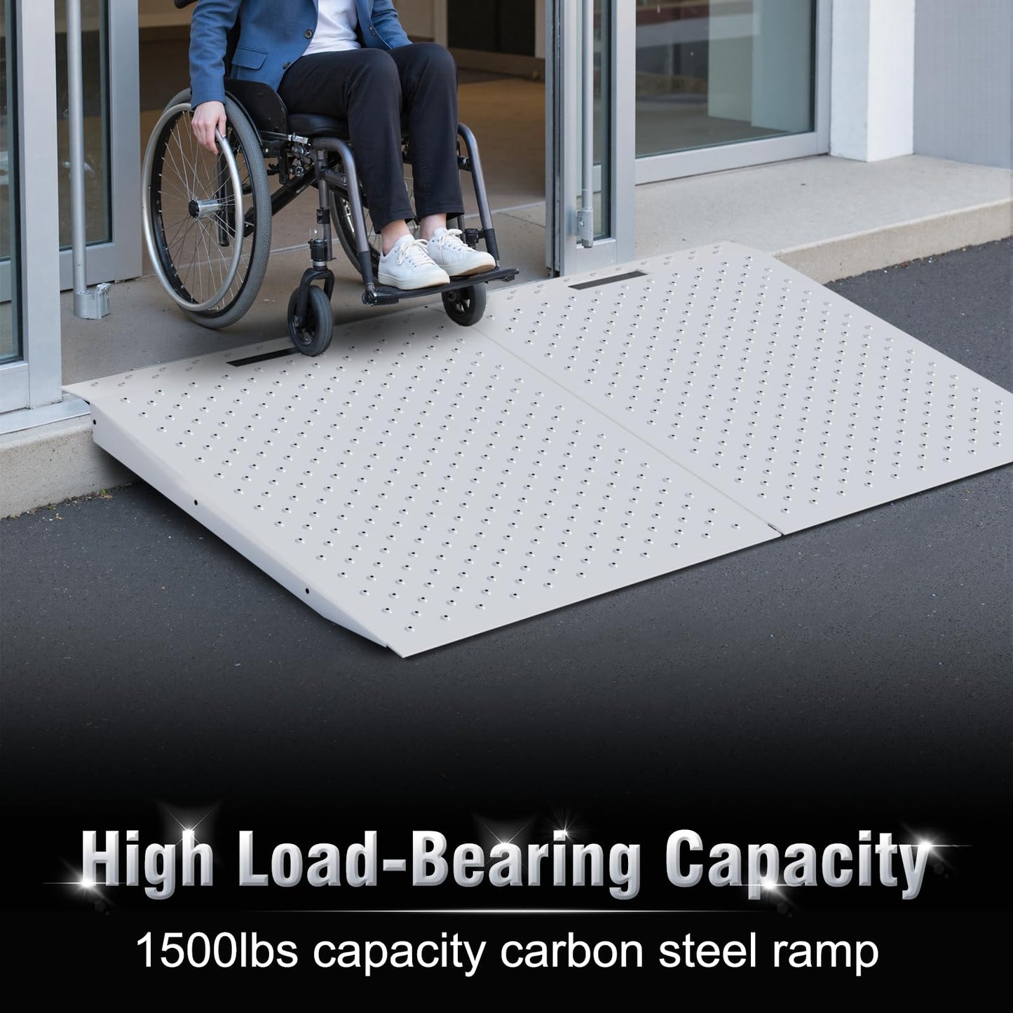 TOCRETOARE Shed Ramp, Heavy-Duty Loading Ramps for Lawn Mower, 29" L x 24" W Curb Ramp with Anti-Slip Punch Plate, 1500 lbs Capacity (29" L x 48" W)