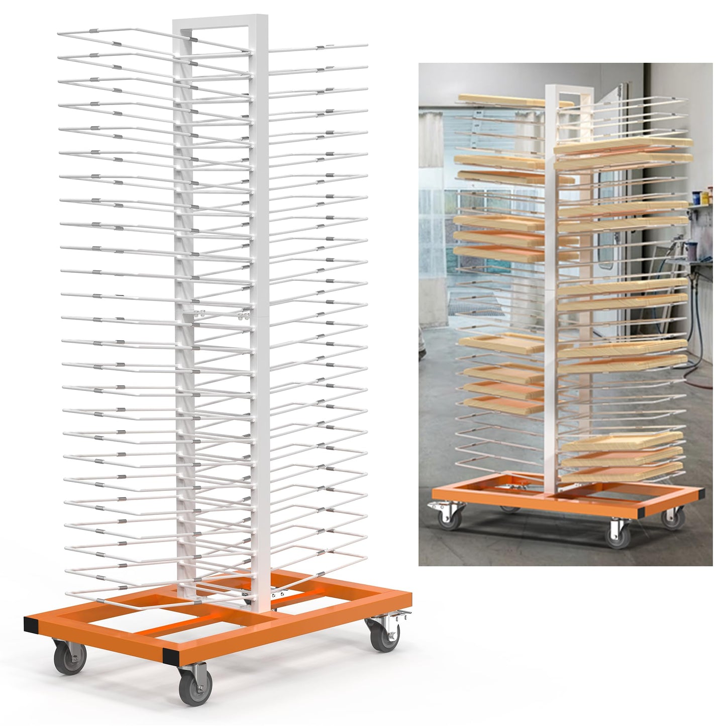 GARVIN 50 Shelves Paint Drying Rack with 4 Locking Casters for Cabinet & Full-Size Doors, Art Studios – Space-Saving Vertical Design, 2.1" Shelf Spacing, 25lbs Capacity Per Level