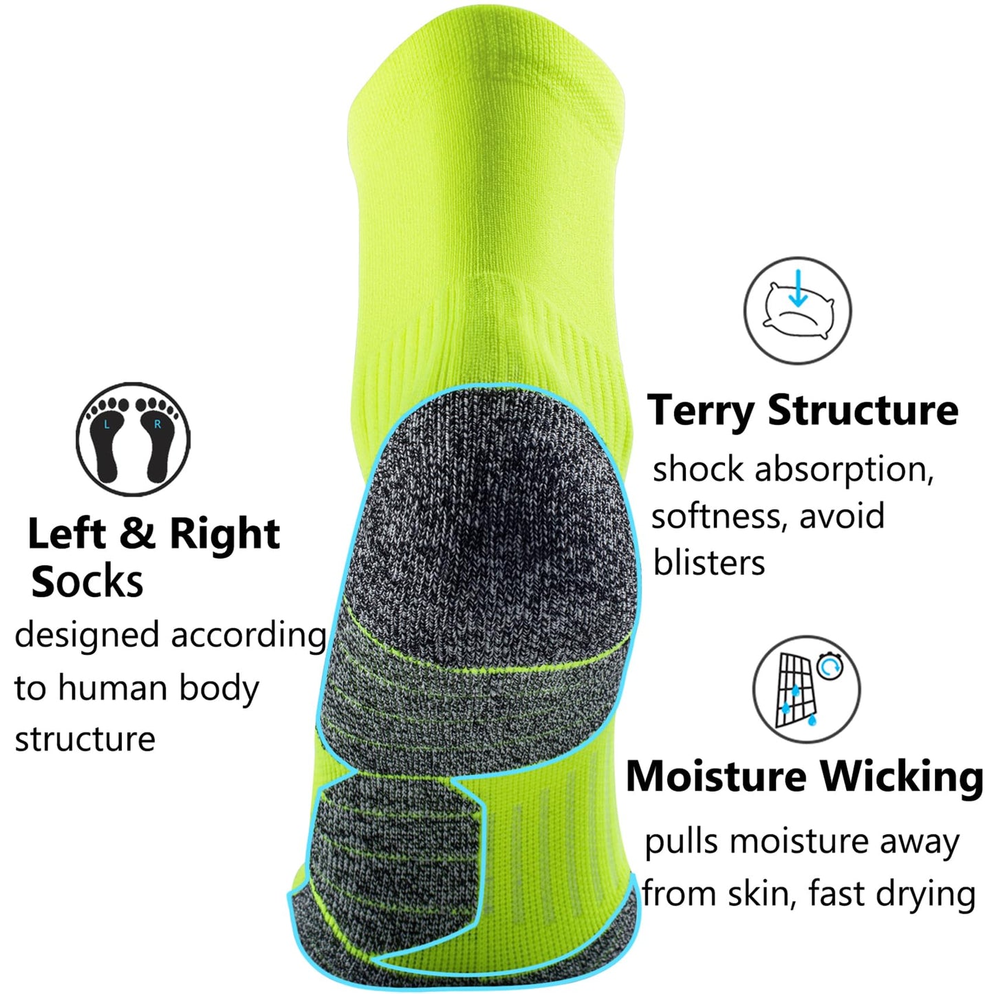 CWVLC Compression Athletic Unisex Quarter Socks Cushioned, 4-Pairs Lime-green, M