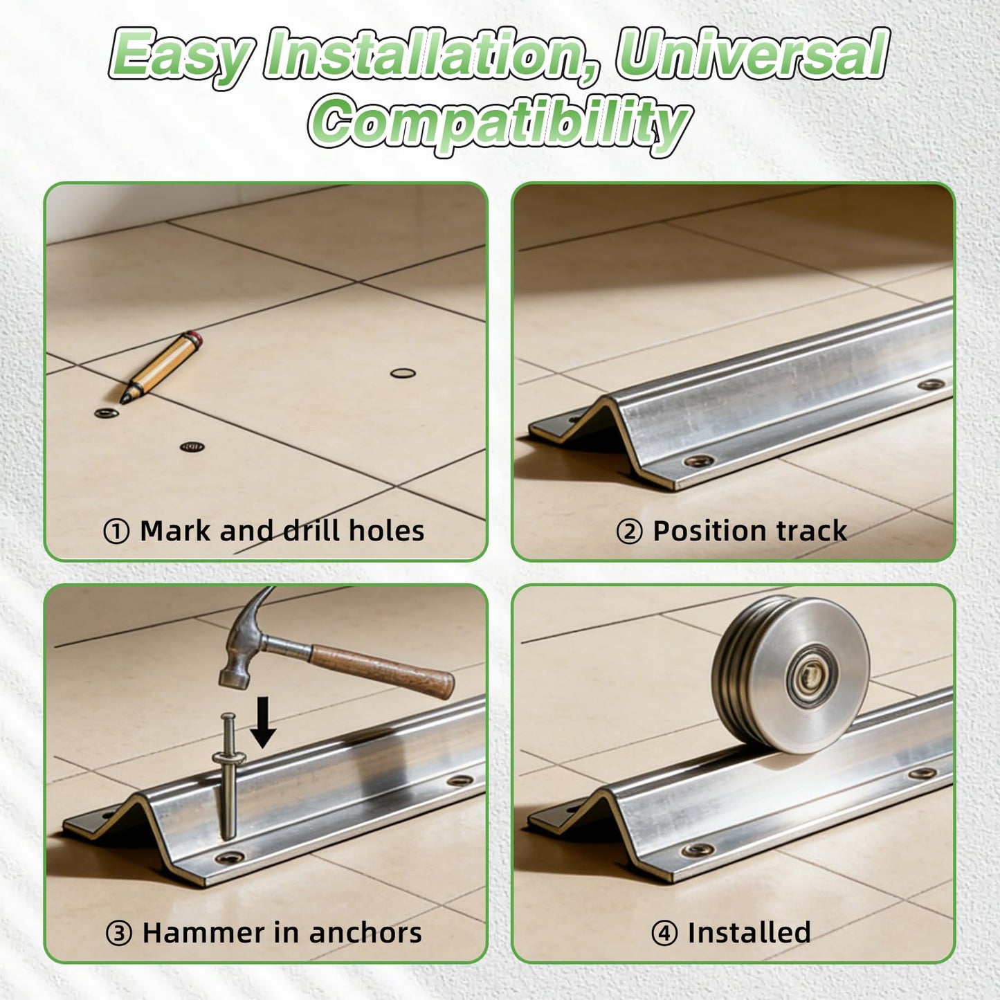 24 ft Galvanized V Track, 6 x 4 ft Sections, Inverted V Track for 1" OD V-Groove, Sliding Gate Rollers, Heavy Duty Driveway Sliding Gate Track, Includes Stainless Steel Hammer Drive Anchors