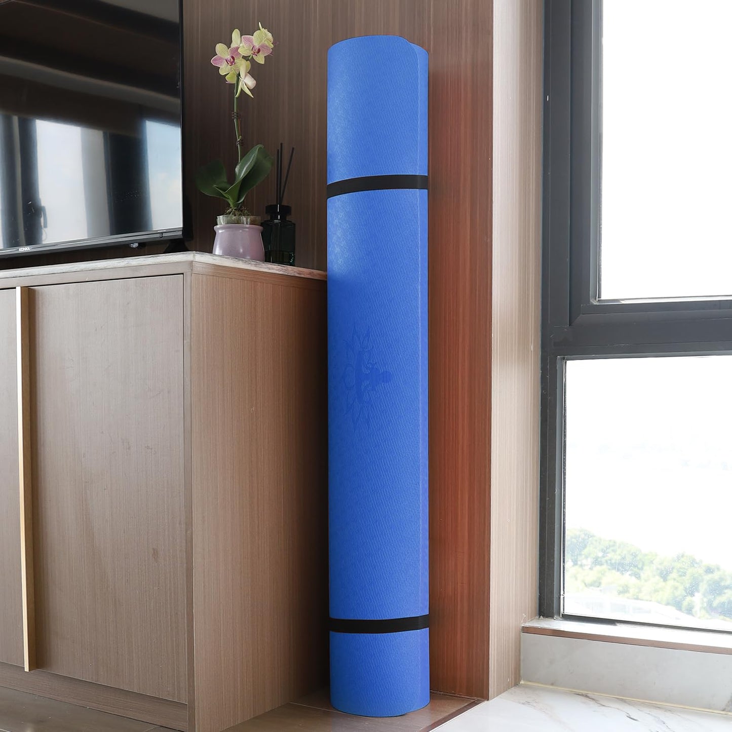 Hatha Yoga Large TPE Yoga Mat 6'x4'x1/2" Extra Thick Non-Slip Exercise Mat - for Yoga Pilates & Home Gym Workouts(Blue)