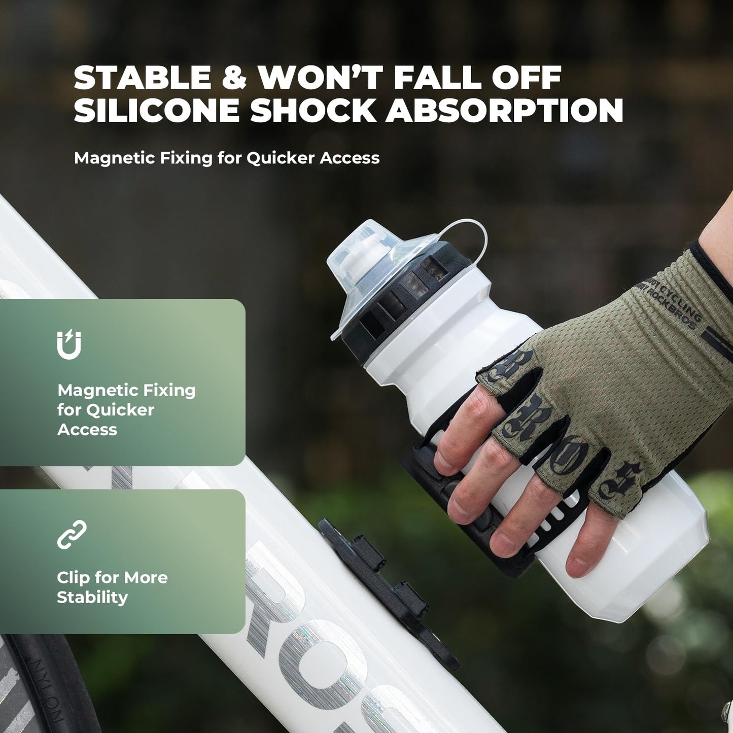 ROCKBROS Magnetic Strap Water Bottle Holder with Quick-Release Button for Road Bikes, Mountain Bikes, Scooters, Backpacks, and Folding Bikes