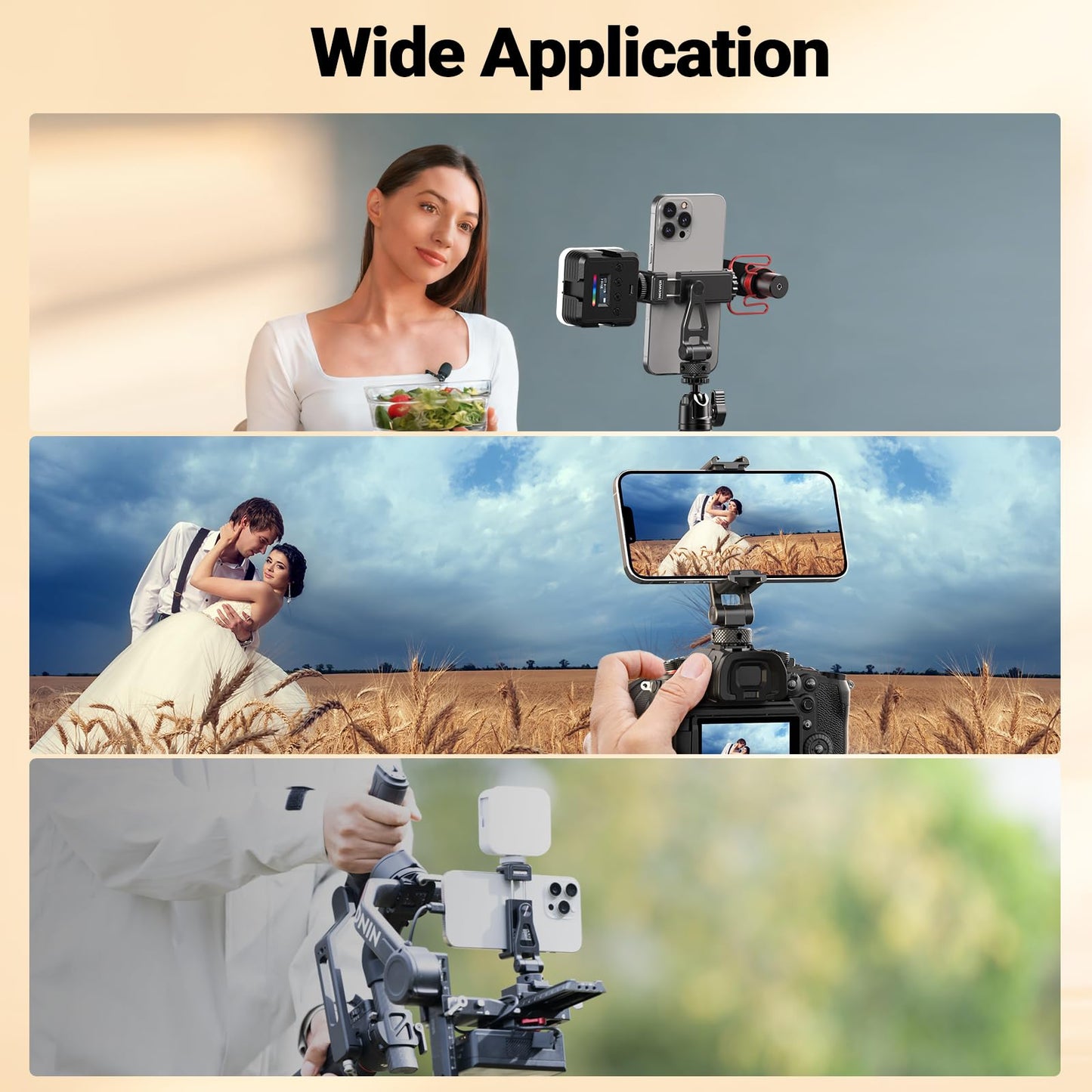 NEEWER Metal Phone Tripod Mount with Cold Shoes, 1/4" Thread, 180° Tilt, 360° Rotation, Adjustable Phone Clamp Holder Compatible with iPhone 17 Pro Max 16 15 Samsung S25 S24 Ultra Camera Cage, GA010