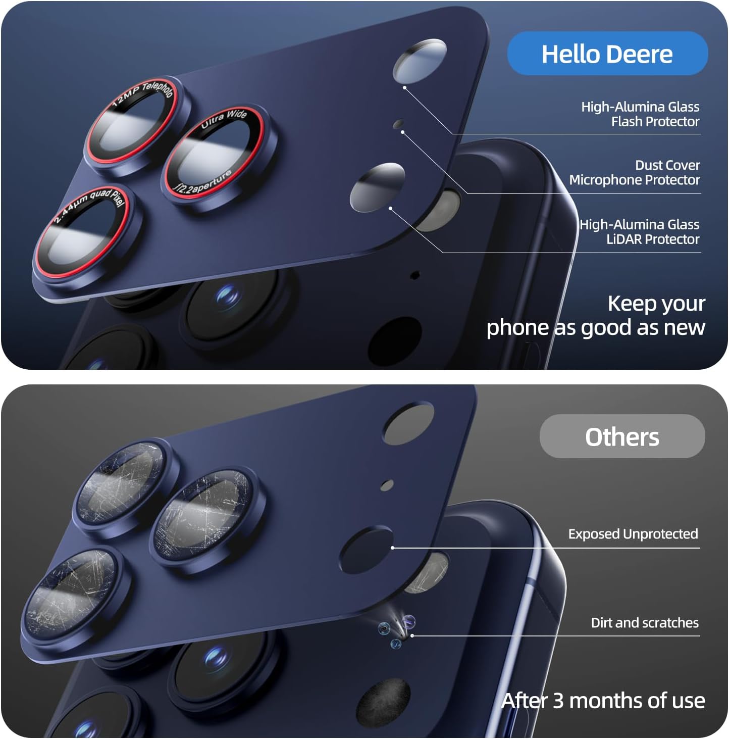 9H 17 17 2 Pack) HelloDeere High-alumina Tempered Glass Camera Lens Protector for iPhone Pro Lens , Military-Grade