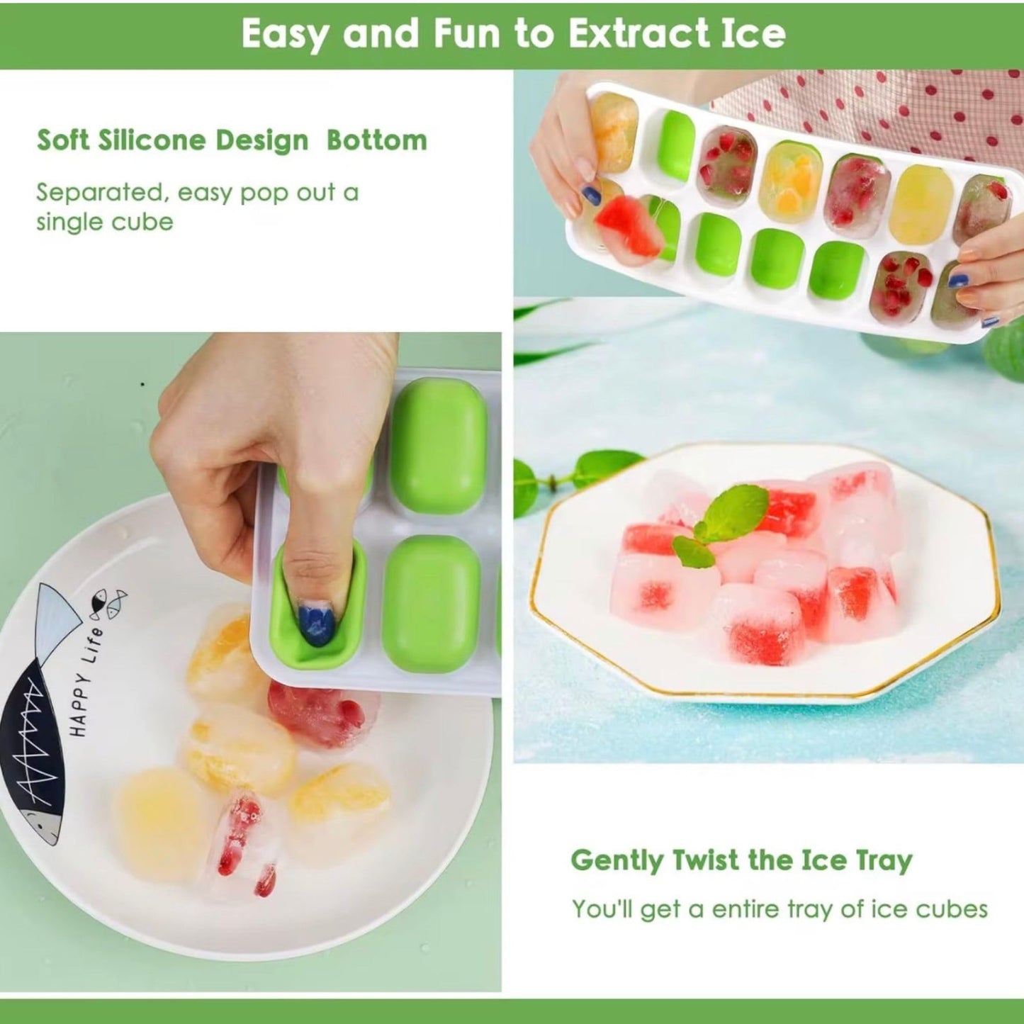 Ice Cube Trays with Lid and Bin, 4 Pack Silicone Ice Cube Tray for Freezer, Stackable Ice Storage Container with Scoop, for Drinks, Coffee, Cocktail
