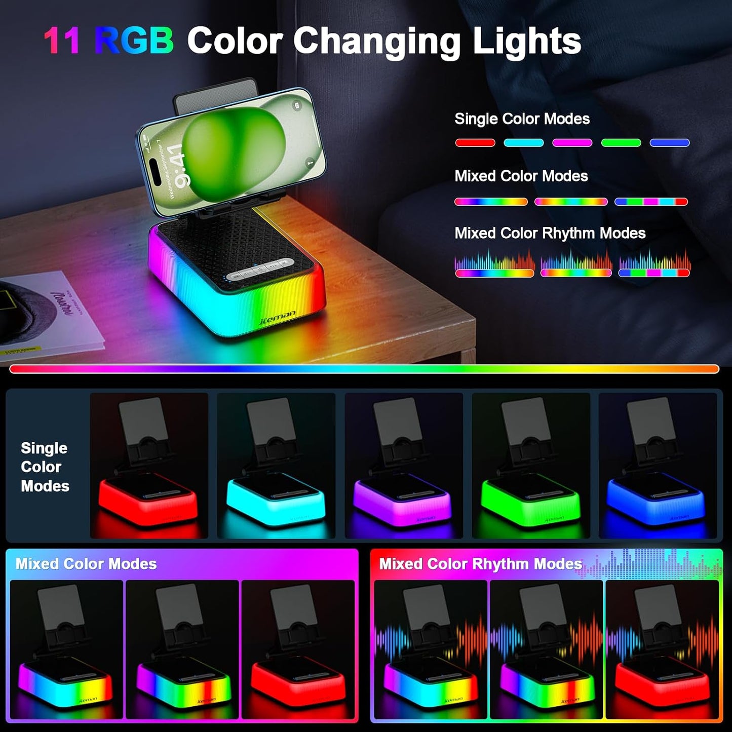JTEMAN Gifts for Men Women, Phone Stand Bluetooth Speaker with Charging Function and RGB Light, Unique Birthday Gift