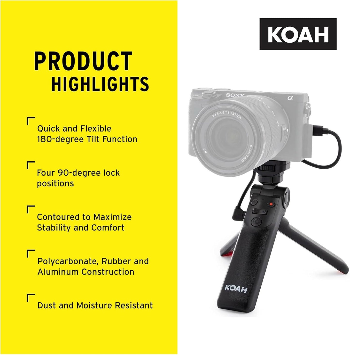 Koah RX100 Vlogging Camera Grip and Tripod for Content Creators - Compatible with Sony mirrorless Alpha Series, DSC-RX