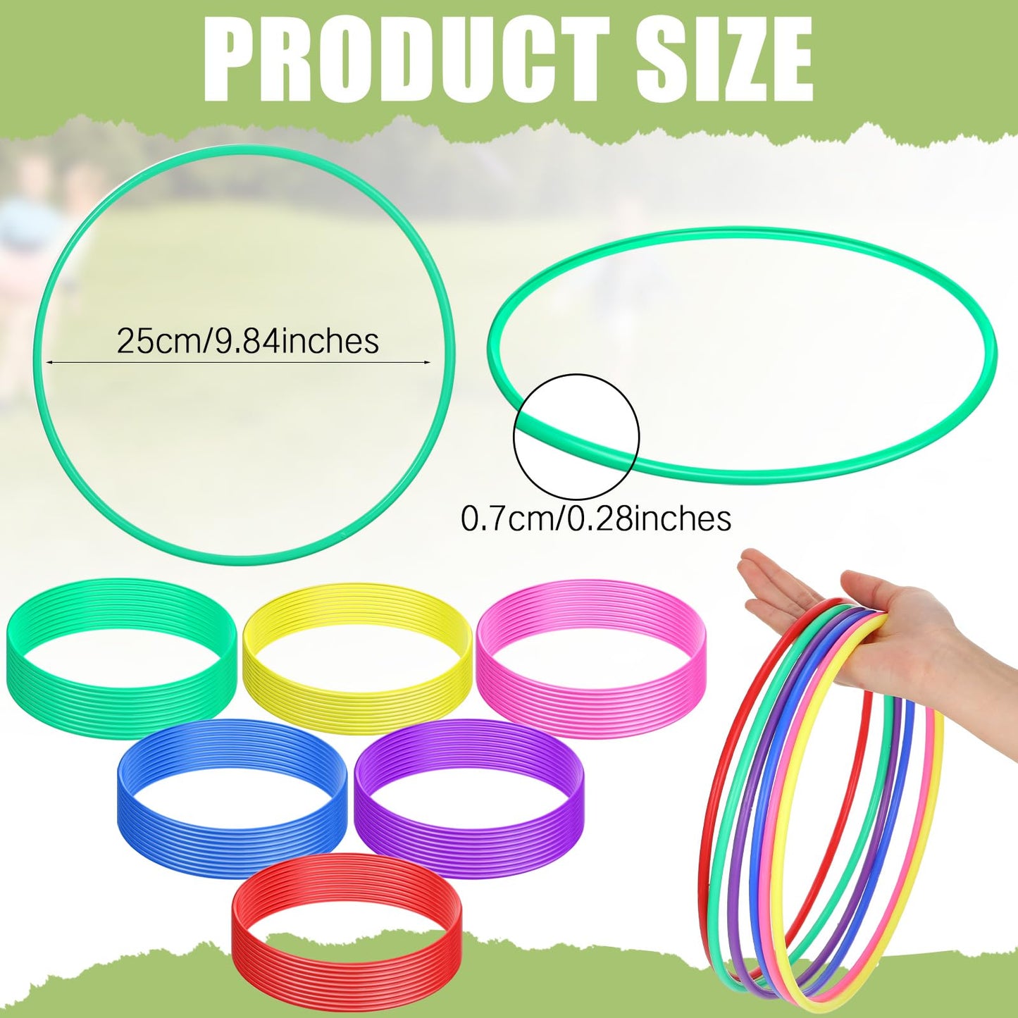 Wettarn 60 Pcs Large Plastic Ring Toss Multicolor Throwing Carnival Rings Speed and Agility Practice Games, Garden Backyard Lawn Outdoor Games(10 Inch,Bright Color)