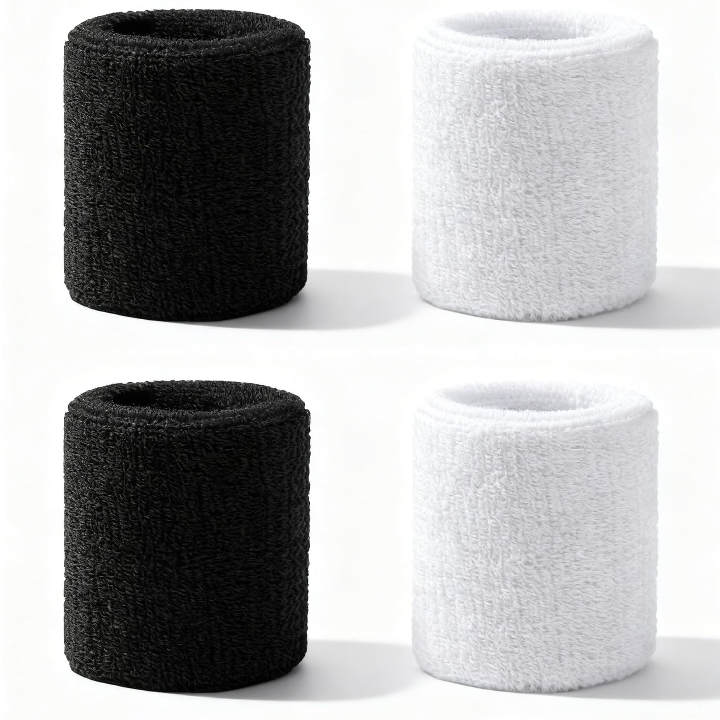 2 Pairs Sports Wrist Sweatbands - Elastic Tennis Wrist Sweatbands for Men & Women, Absorbent Sweat Wristbands, Wrists Bands Fit Basketball, Football, Gym, Running Working Out(Black White)