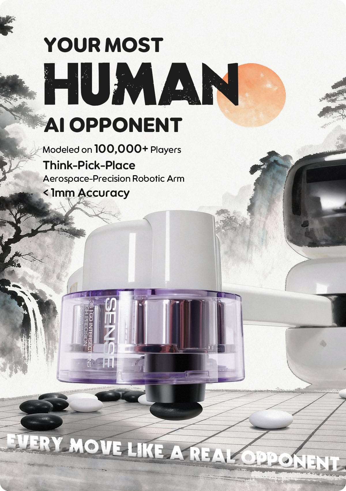 Sense Robot Go Professional – AI Smart Go Board with Robotic Arm, 23-Level AI for All Skill Levels, Apex Duel, Real-Time Game Review, Wi-Fi OTA Updates