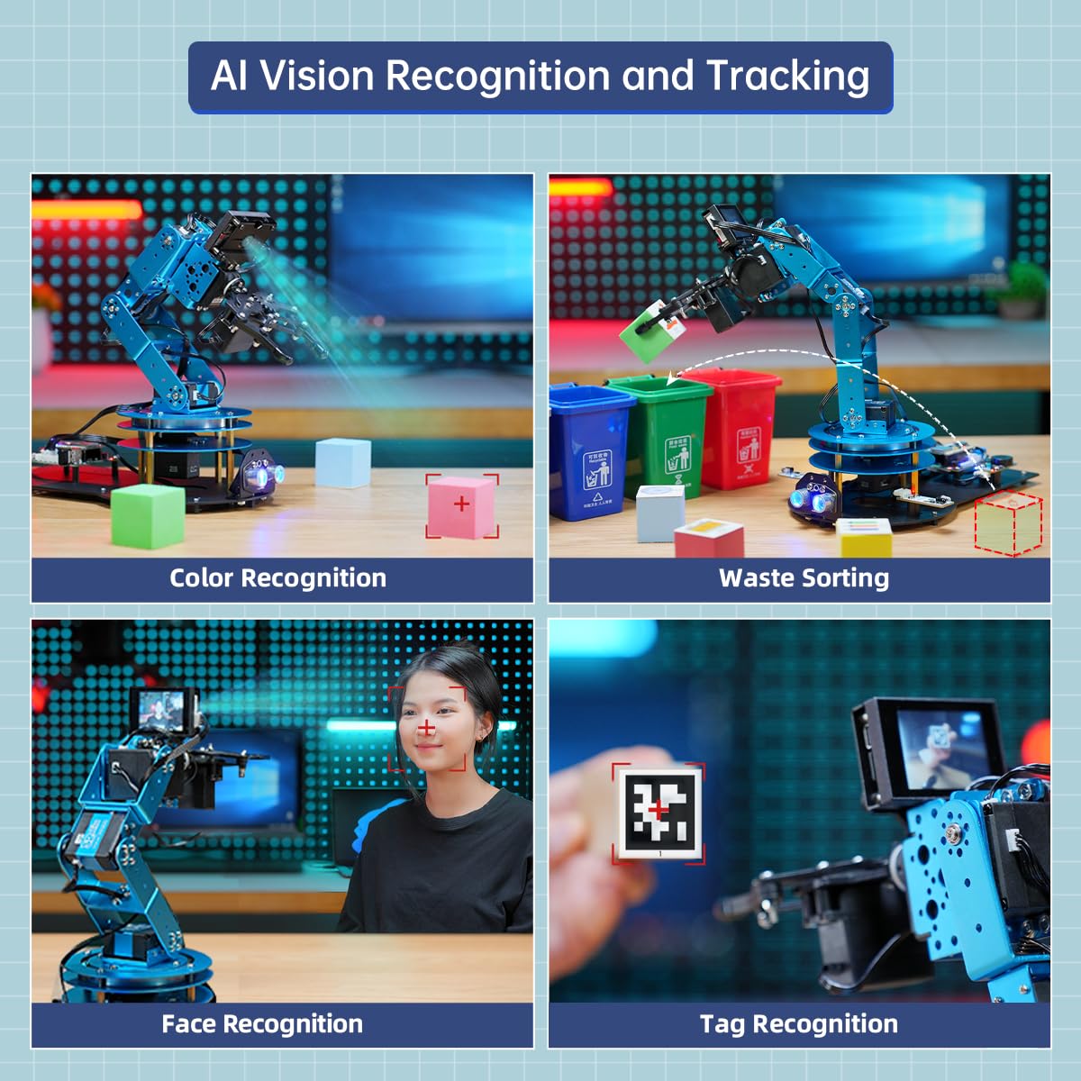 Robotic Arm for Arduino AI Vision & Voice Interaction 6DOF Serial Bus Servo Smart Robot Arm, STEM Project Educational Robot & Engineering Kits, Science/Coding/Programming Set, LeArm AI Standard Kit