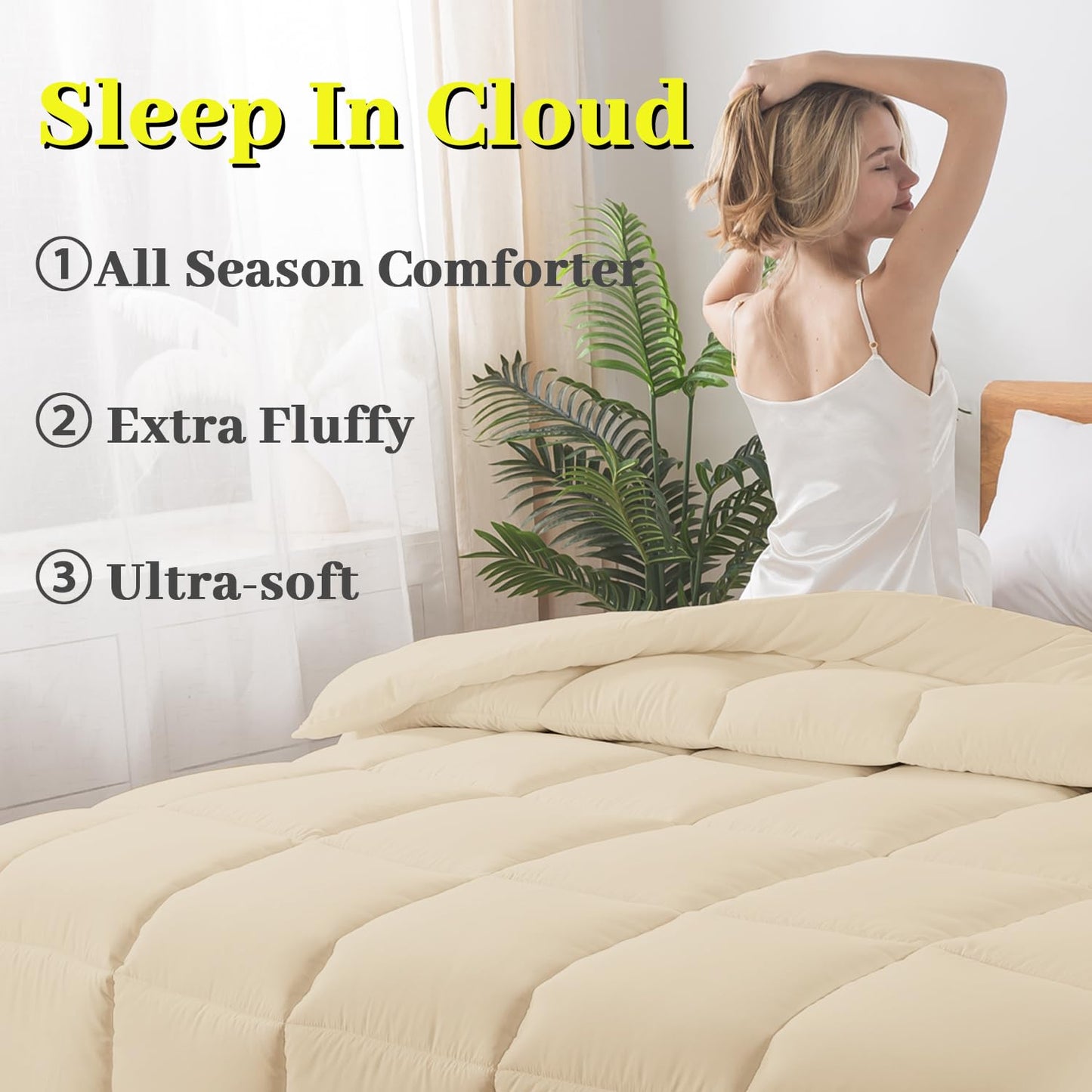 BedTreat Down Alternative Comforter King Duvet Insert With Corner Tabs, All Season Quilted Lightweight Quilt, Box-Stitched White Microfiber Bedding, Machine Washable