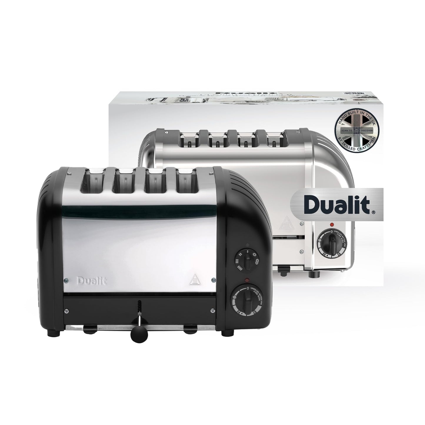 Dualit Classic 4 Slice NewGen Toaster - Stainless Steel - Hand Built in the UK - Replaceable ProHeat elements - Defrost Bread - Mechanical Timer - Matt Black Classic Toaster