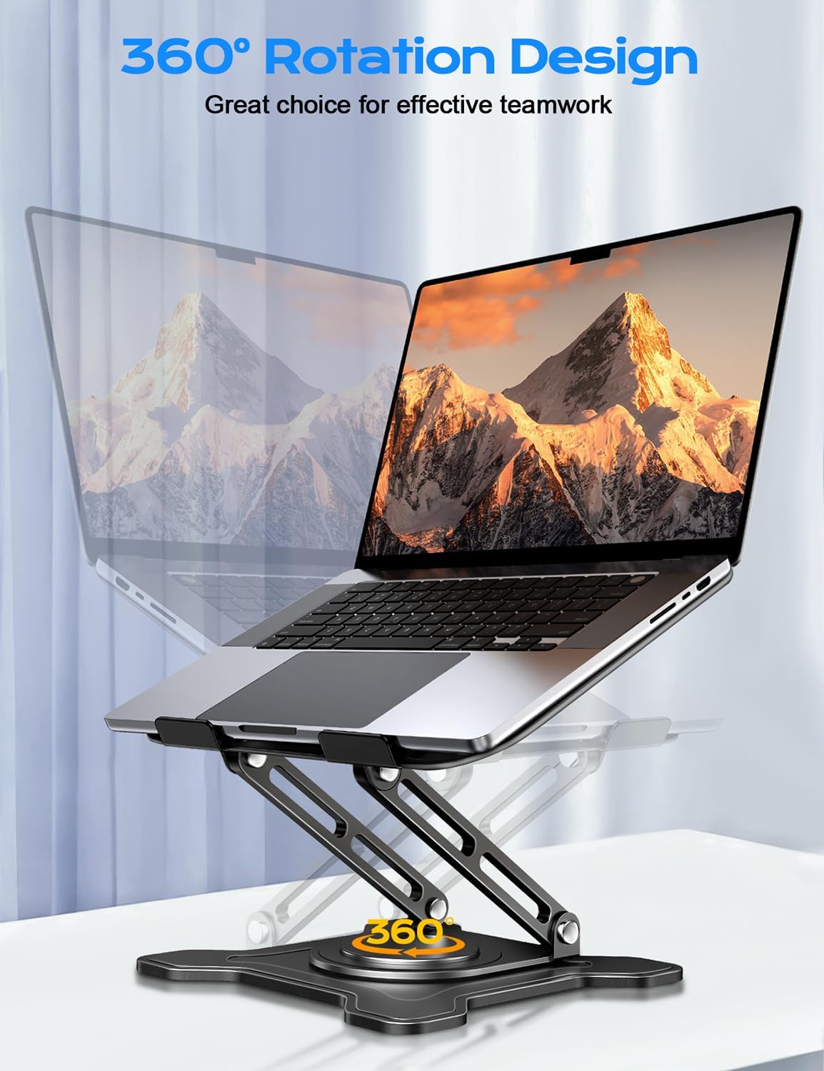 JCZT 360 (10-16") Adjustable Laptop Stand, Rotating Base Ergonomic Computer Stand, Foldable Laptop Stand for Desk