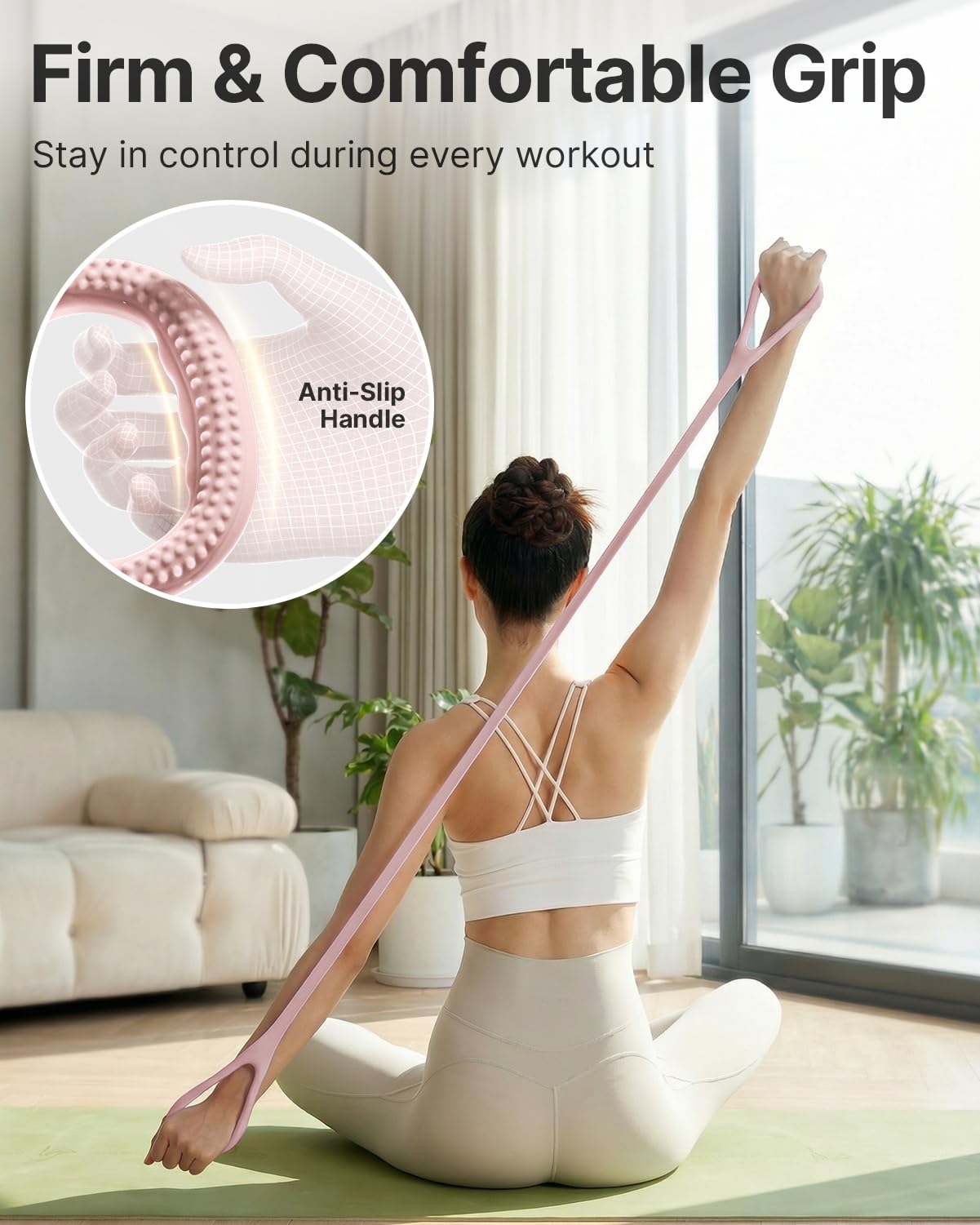 YOTTOY Figure 8 Resistance Band, Elastic Resistance Band with Comfortable Handles for Home Workout, Physical Therapy, Arm, Leg & Glute Training (Pink, 20 LB)