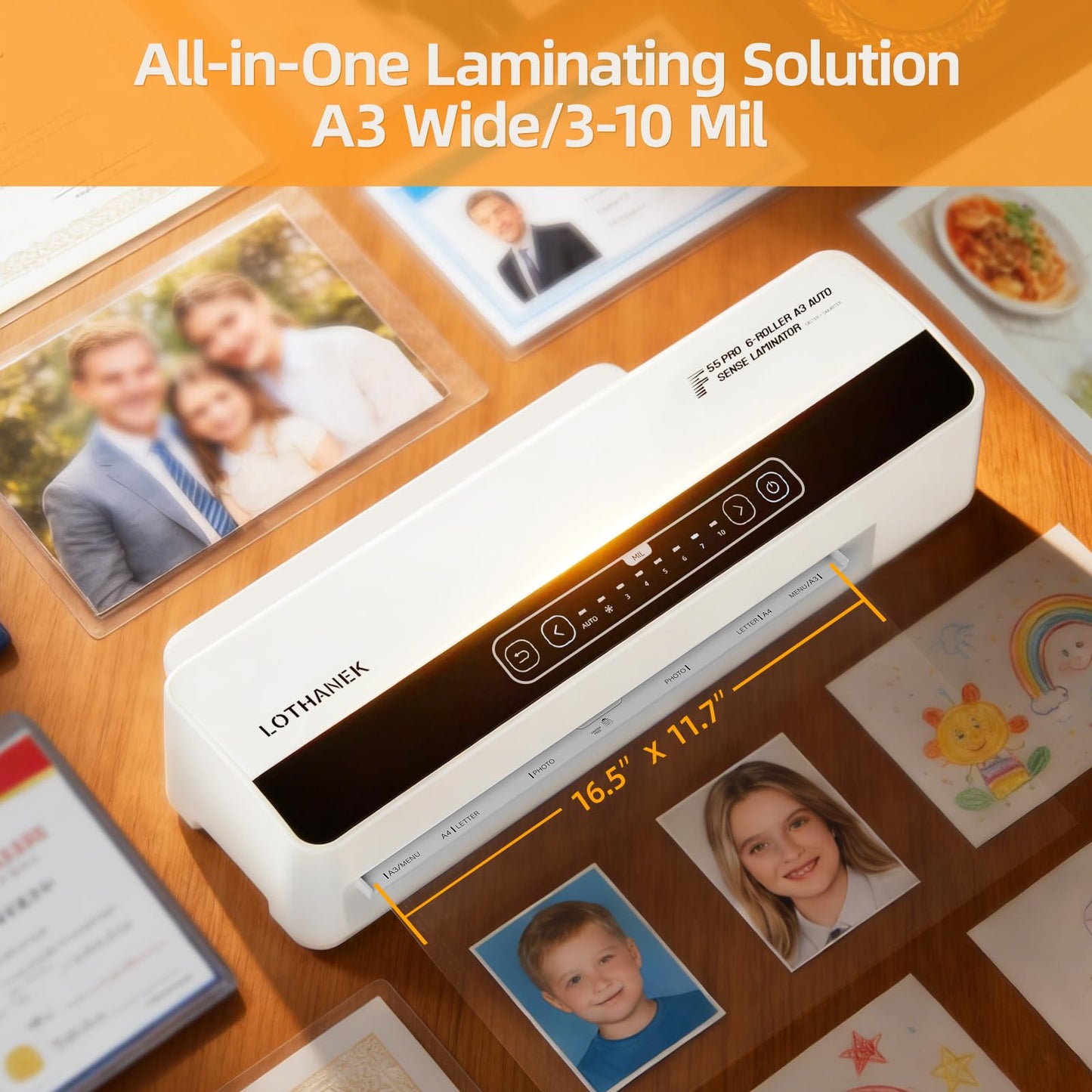 F55 Pro 6 Roller 13" Professional Laminator Machine with Auto-Sensing Technology, Handles 3-10Mil Thick Pouches, 1-Minute Warm-Up, Jam-Proof System with Auto Reverse, for Office & School Use (White)