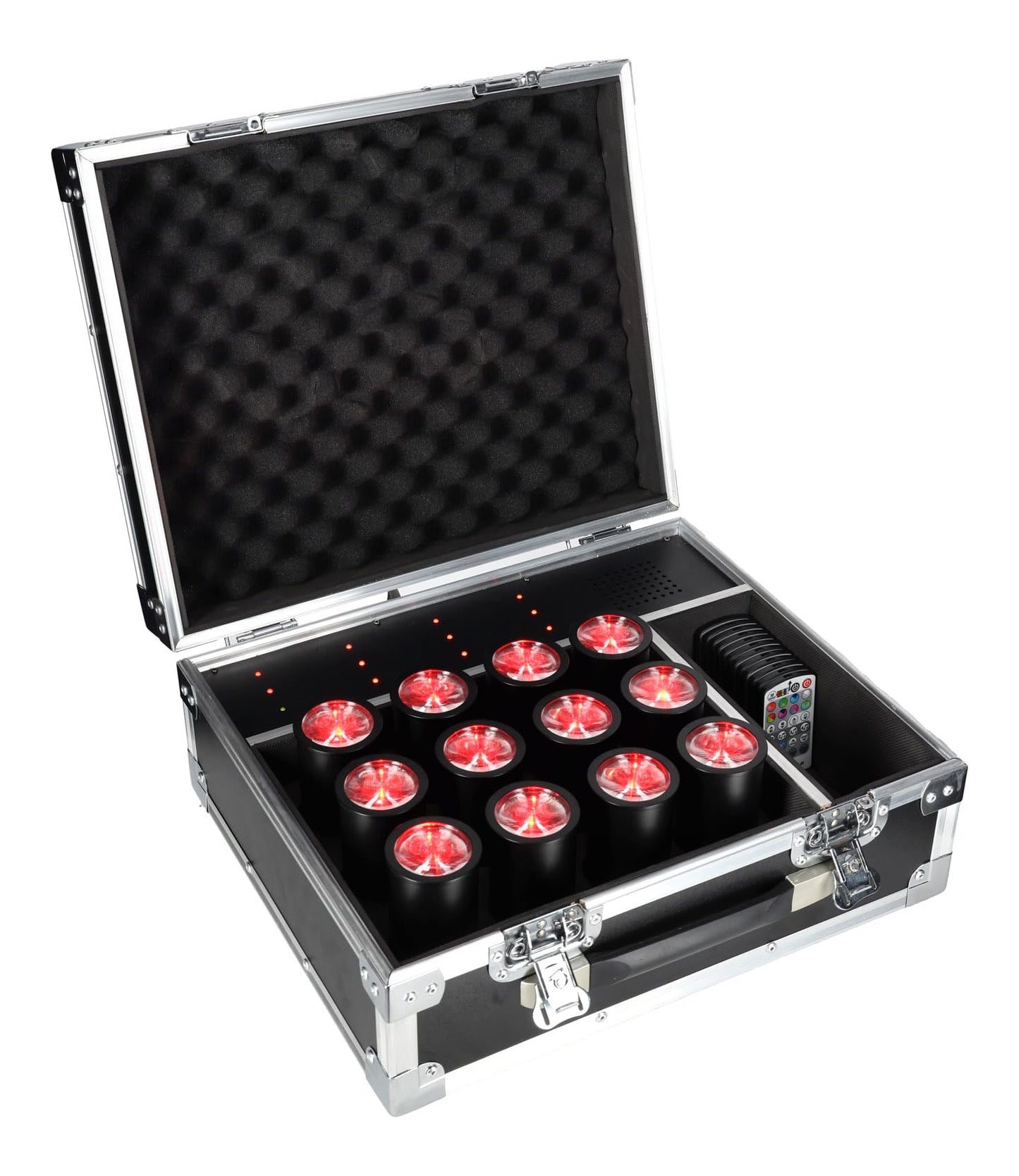 Rockville 12 Pack MINI Halo Black DJ Wash Effect Lights + Wireless Charging Case, Wireless DMX, 4 Group RF Remotes