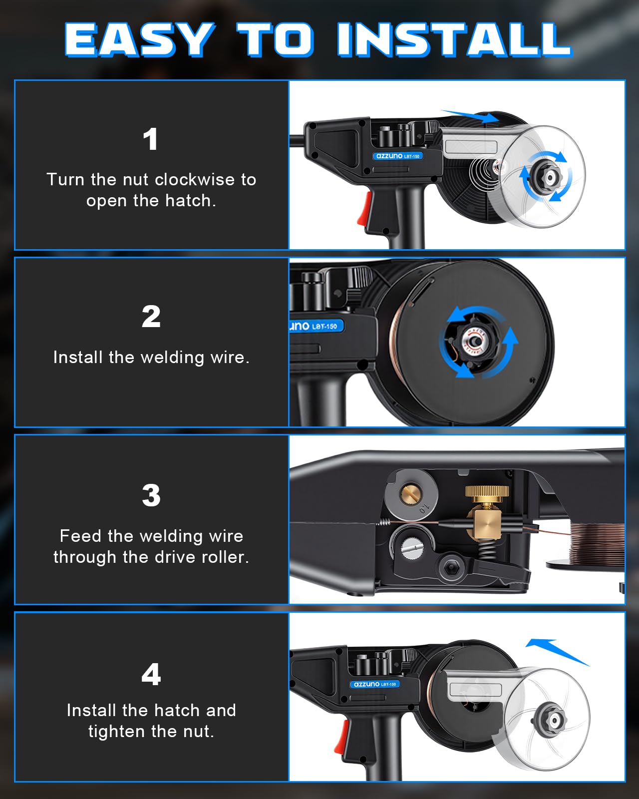 AZZUNO Aluminum MIG Welder 200A+Spool Gun, 110V/220V 8 in 1 Multi-process Welder Machine Aluminum MIG/Gas MAG/Gasless Flux Core MIG/Gas MIG/Spot MIG/Spool Gun Compatible/Lift TIG/Stick Welding