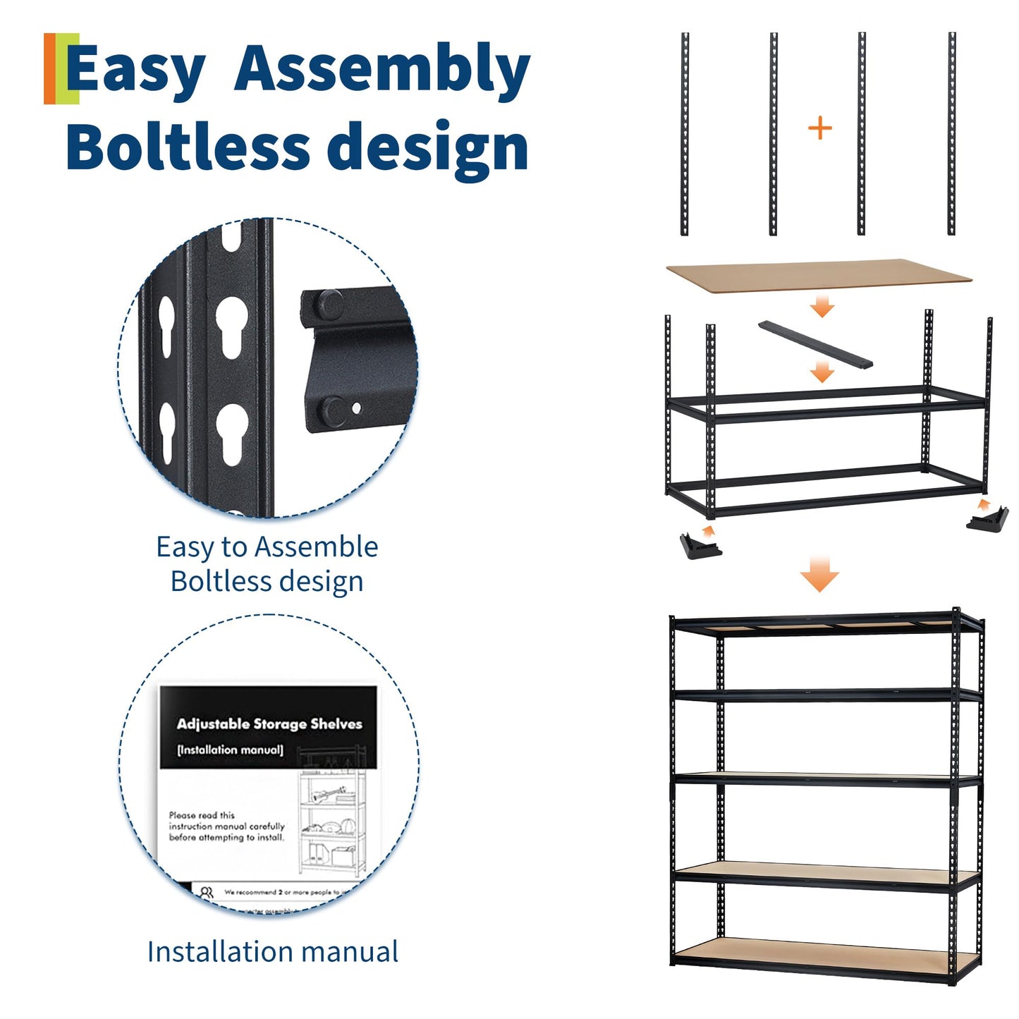 5-Tier Storage Shelving, Adjustable Garage Shelves, Meta Storage Shelving Unit with 3000 LBS Capacity, Steel Wire Rack Shelf Organizer for Garage, Kitchen Pantry Basement, 60 x 24 x 72 inch, Black