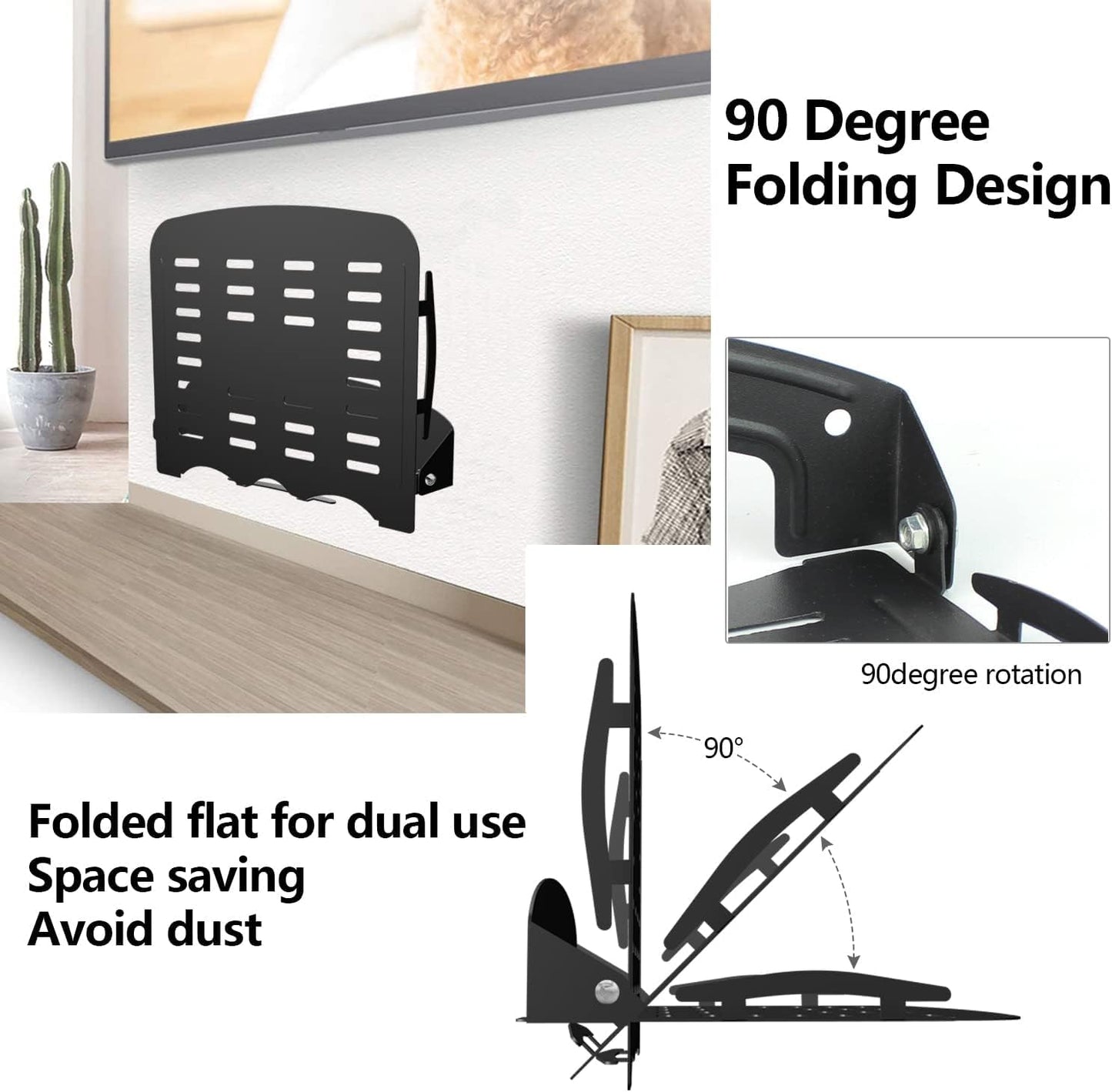 UineHiot 90-Degree 8.8lbs, Floating Shelf for Projector Wall Mount, Foldable, Loading Capacity Black