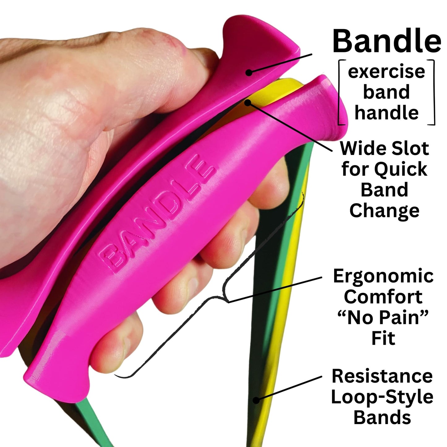 Bandles™ - True Ergonomic Resistance Band Handles | Unleash the Full Potential of Pain-Free, Full-Body Workouts | Durable & Comfortable for High-Intensity Training (2 Handles) (Steel Gray, Standard)