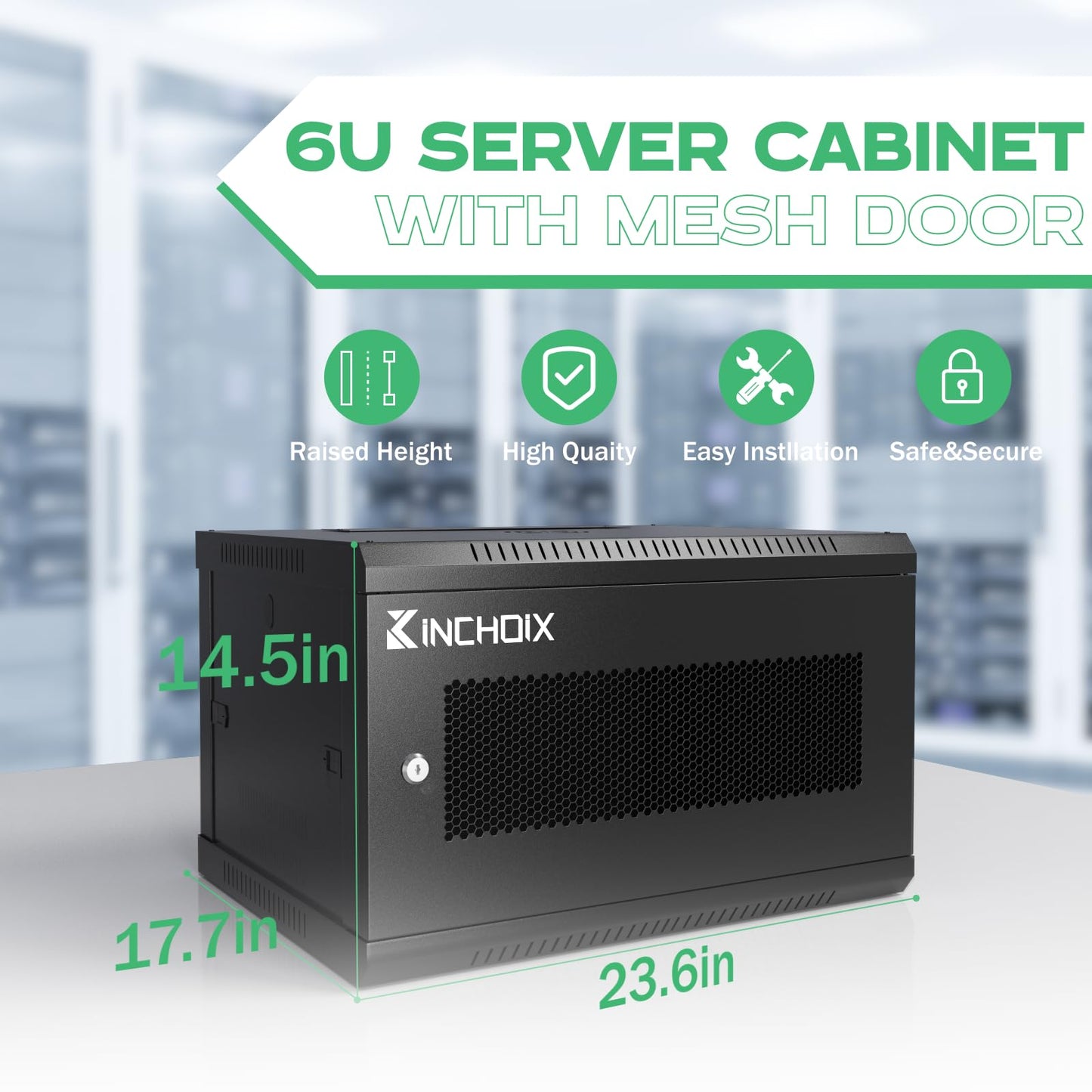 Kinchoix 6U Server Cabinet Wall Mount Network Rack Enclosure Cabinet Enclosure for Computer Data Networking Electronic Equipment, Removable Side Panels 14.5in Depth