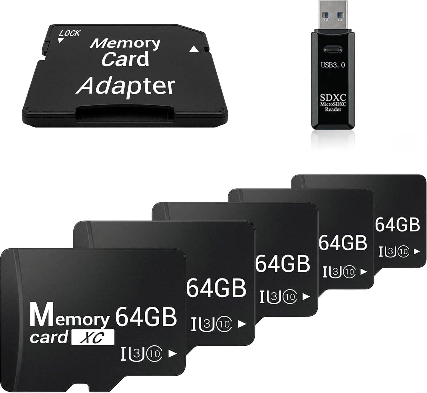 TIDEFORCIX 5-Pack 64GB 1 3.0 V30 Micro SD Cards with USB Reader Kit, Bulk Bundle for Smart Home Camera Systems
