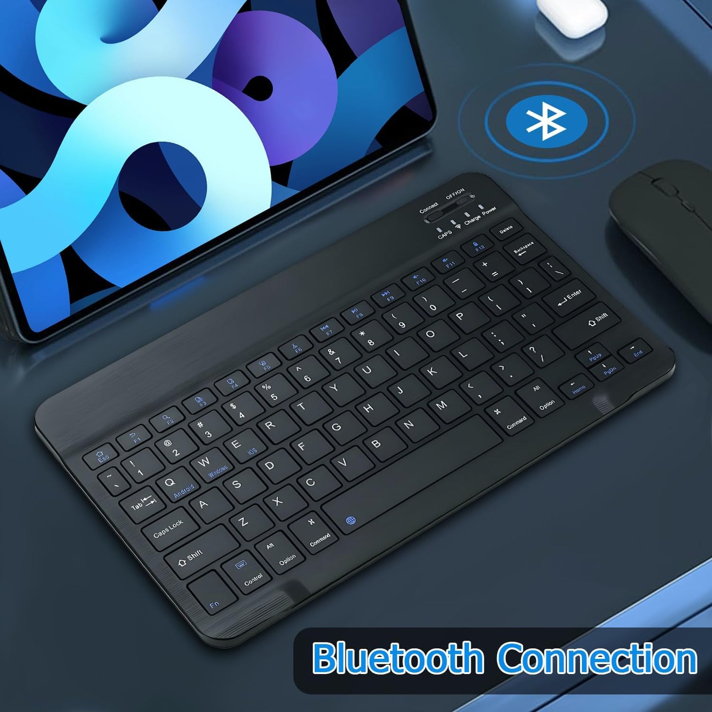 KUNSI Bluetooth Keyboard for iPad, Rechargeable Slim Portable Wireless Keyboard for iPad Tablets, Compatible for All