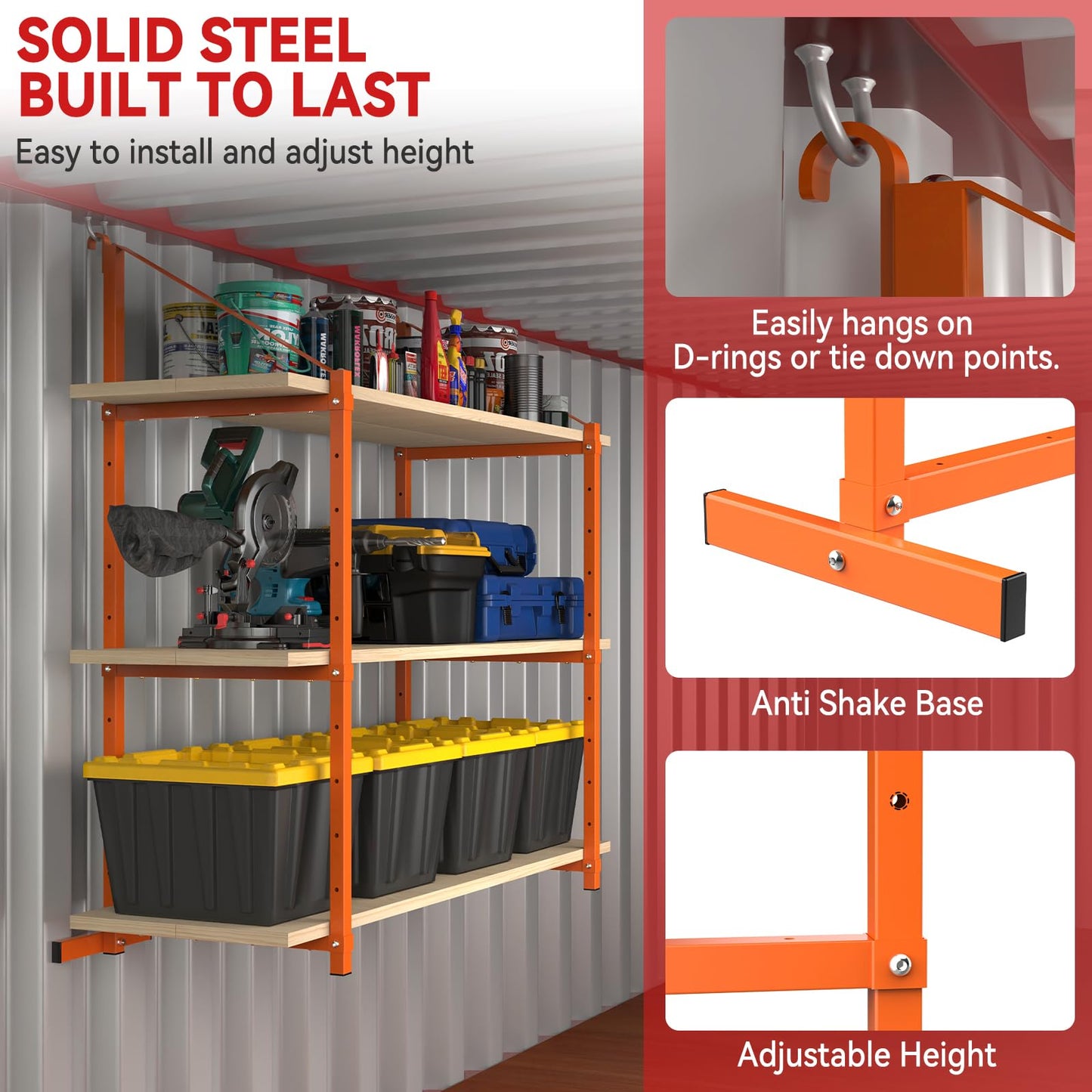 Shipping Container Shelving Bracket Adjustable Heavy Duty Steel Cargo Shipping Container Shelves Universal 55"(H) X 19"(W) (4 Pack, Orange)