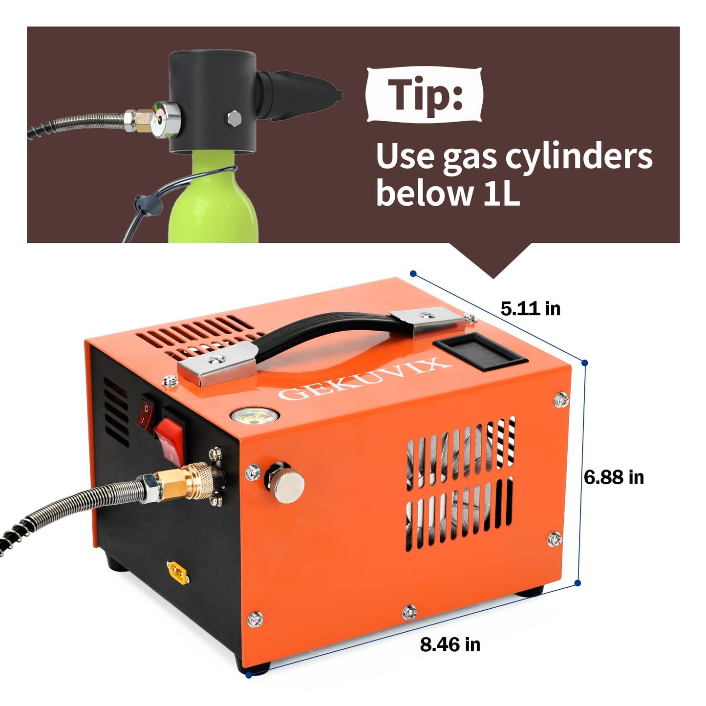 Portable PCP Air Compressor, 4500PSI/30MPa Water & Oil-Free,12V DC/110V AC Dual Power with Power Converter, Built-in Cooling Fan, High Pressure Air Pump for Airguns, Paintball Tank