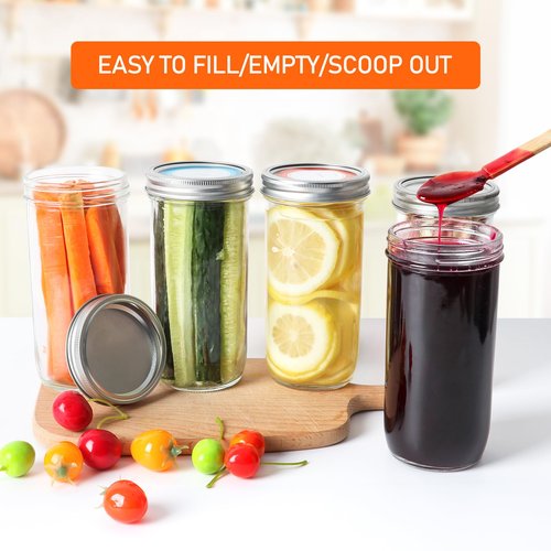 24 oz Wide Mouth Mason Jars 6 Pack, Glass Canning Jars with Airtight Lids, Leakproof Reusable Storage Containers for Pickling, Jam, Honey, Sauces, DIY Projects, Great Value Set with Secure Packaging