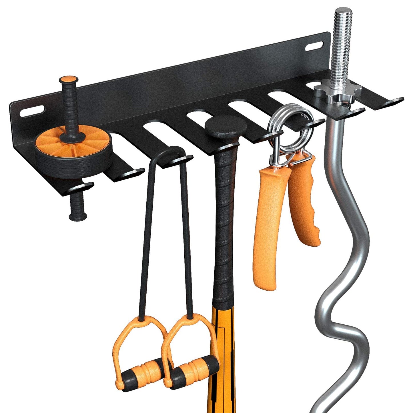 Riuog Wall Mount Gym Storage Rack, Heavy Duty Alloy Steel Workout Organizer with Carabiners, Hanging Holder for Yoga Mat Foam Roller Resistance Bands Jump Rope, Black