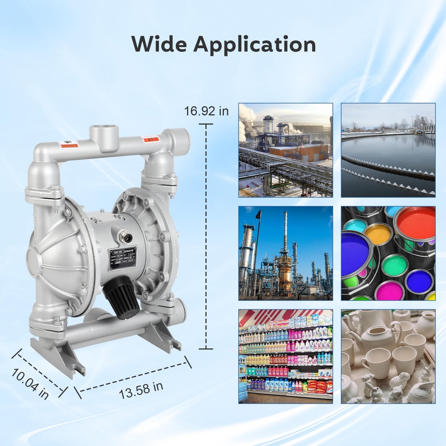 Air-Operated Double Diaphragm Pump For Environmental Protection Drainage Construction Petroleum Chemical Pharmaceutical Electric Power (Black, 1/2 Inch Outlet)