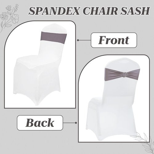 MDS Premium Spandex Chair Sashes - Universal Stretch Covers with Buckle Slider | Pack of 75 - Silver Gray
