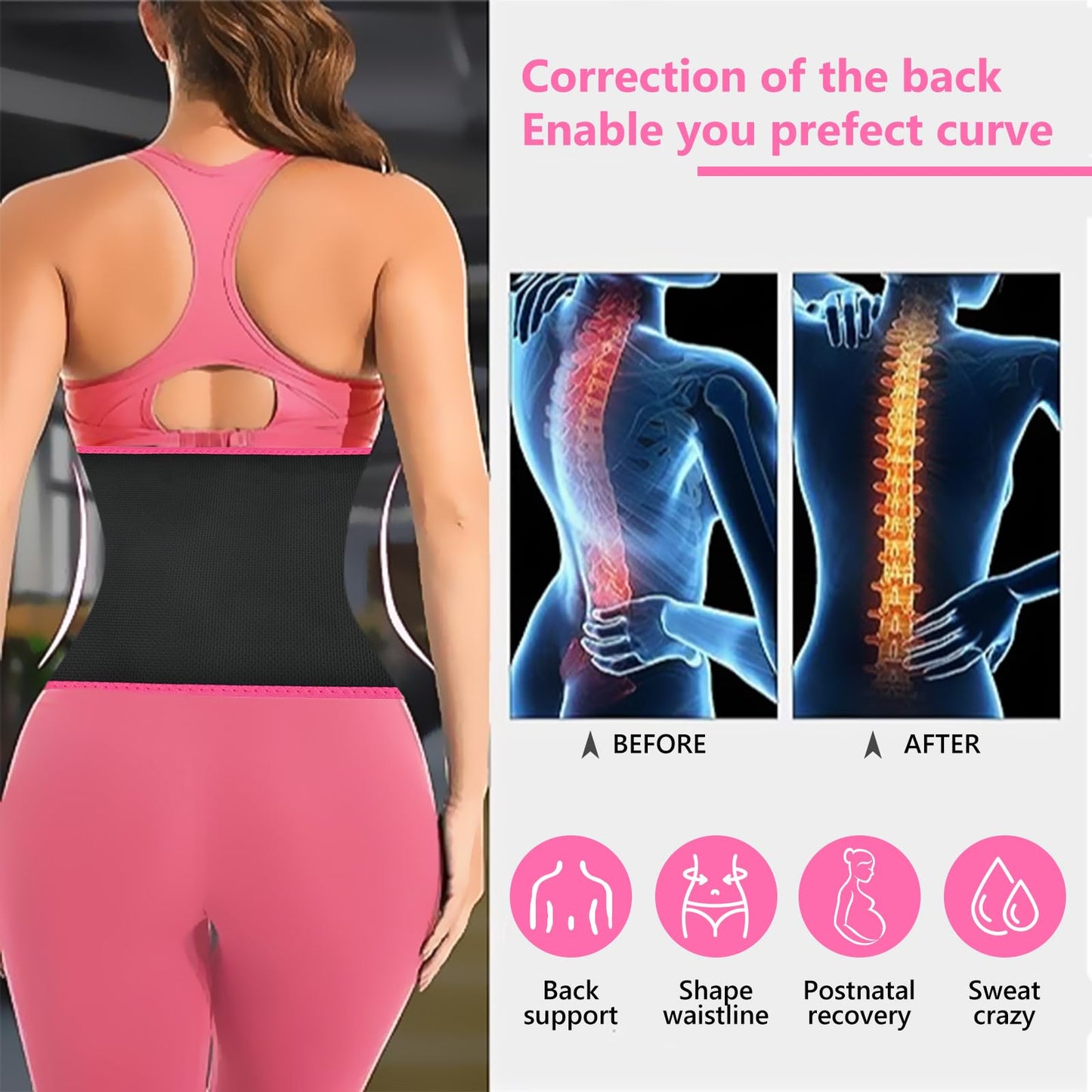 AMZBOSS Waist Trainer for Women Lower Belly Fat, Waist Sweat Band for Women, Belly Band Sweat Belt, Stomach Wrap with Pocket (Pink, Medium)