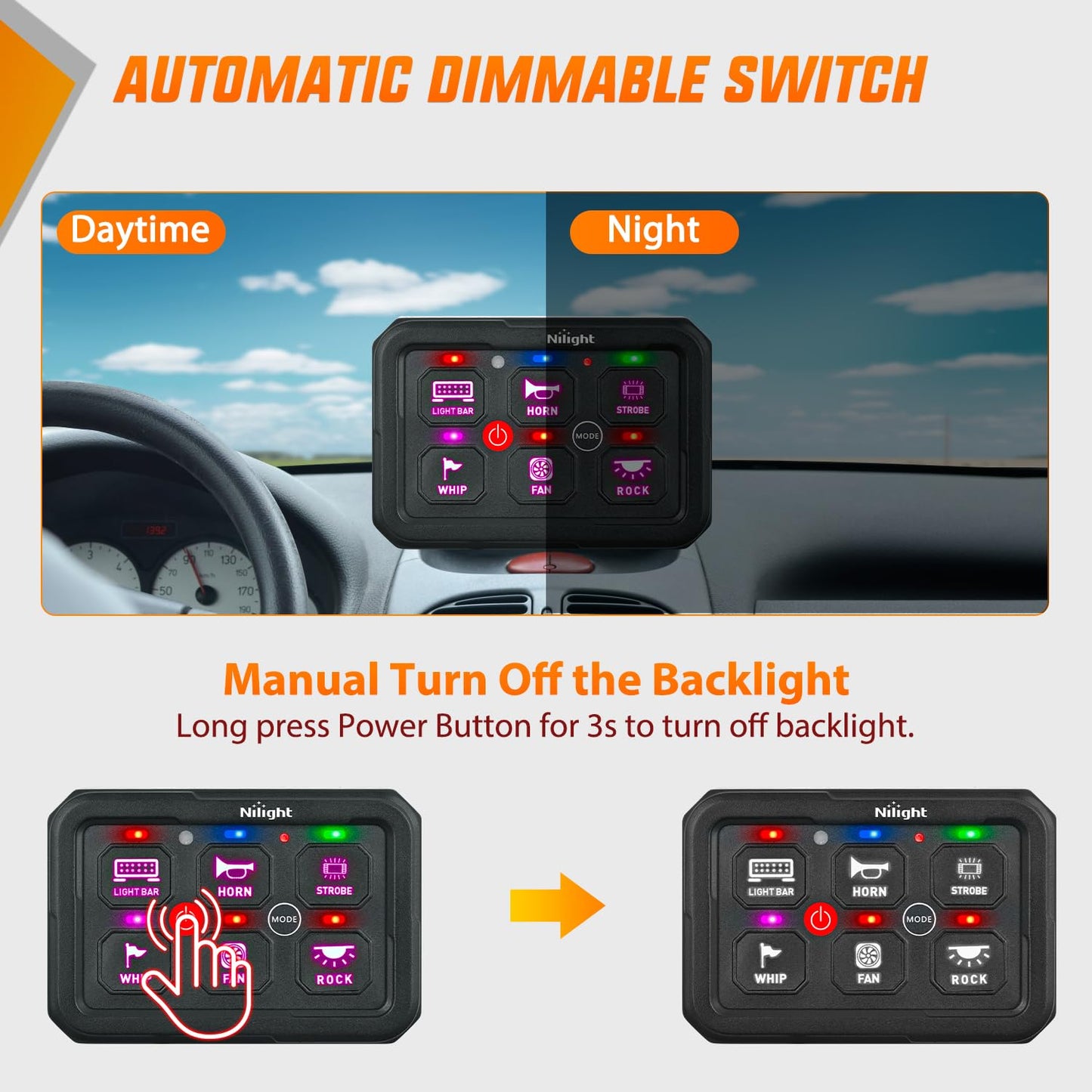 Nilight 6 Gang Switch Panel Circuit Control Relay System APP RGB Backlight Fuse Wiring Harness Toggle Momentary Strobe Flash Modes Automatic Dimmable 12V 24V ON Off Pod for Car Truck Camper SUV
