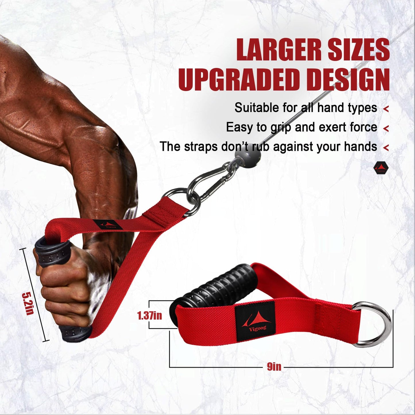 Vigoog Heavy Duty Gym Exercise Handles Attachment for Cable Machine,Resistance Band,Pulley System Home Fitness Workout Equipment, with Elastic Rubber Grip and 2 Large Carabiners (Glory Red)